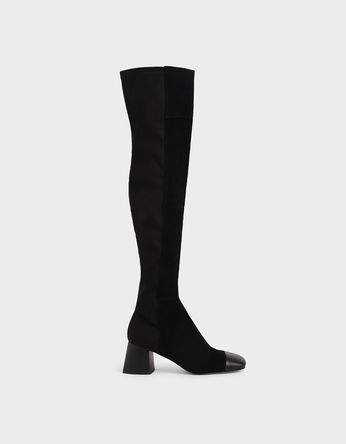 

Leather & Kid Suede Thigh High Boots, Black