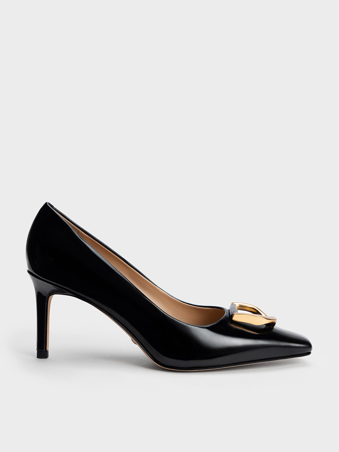 Charles & Keith Gabine Patent Leather Tapered Pumps In Black