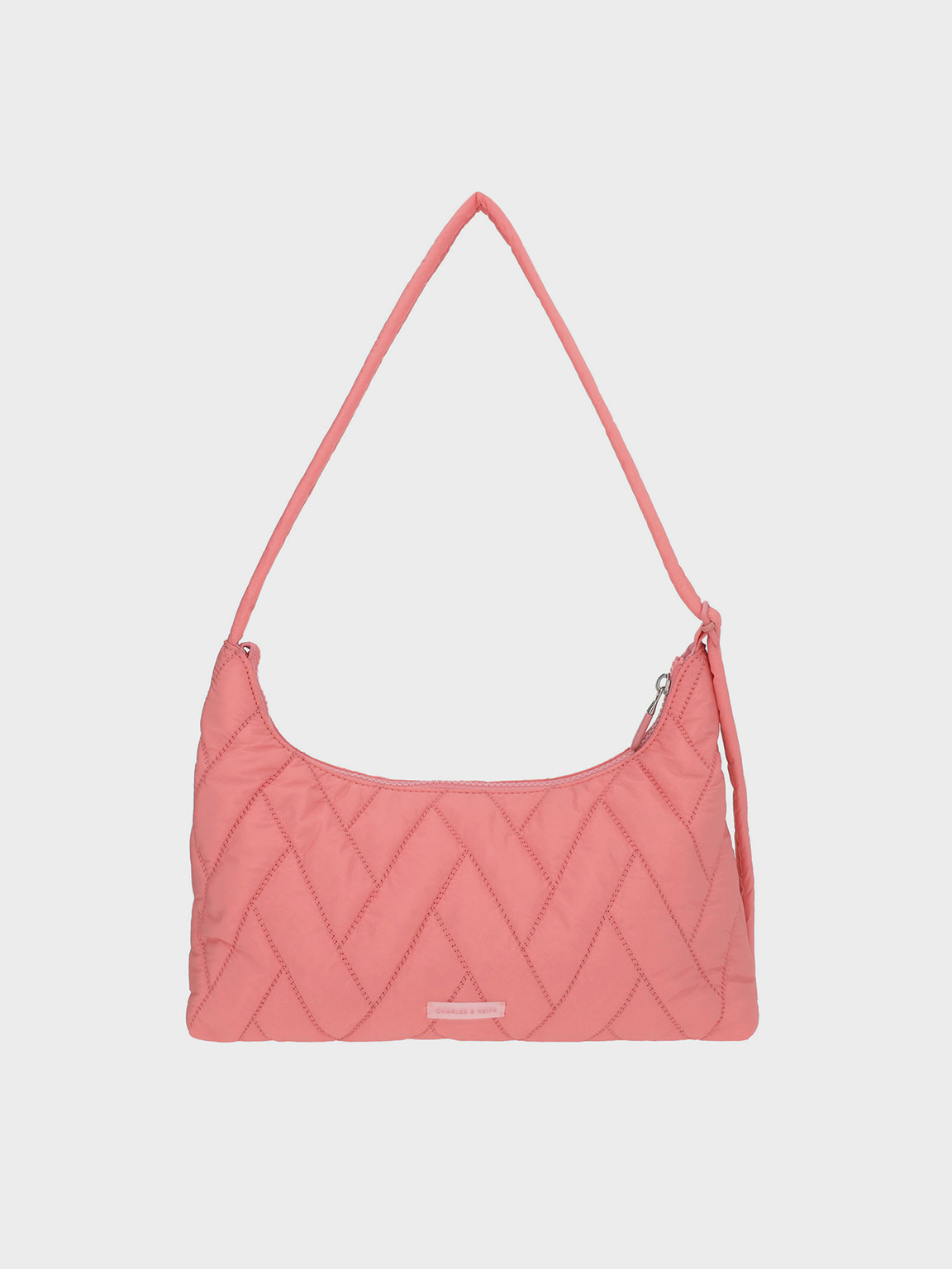 Charles & Keith - Nylon Chevron Shoulder Bag In Guava Pink