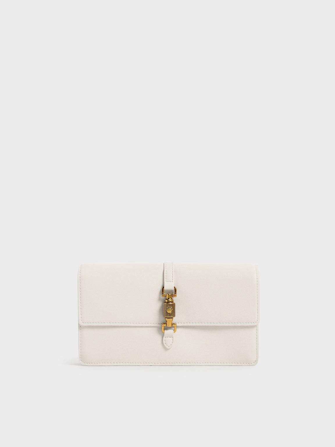 

Front Flap Push-Lock Long Wallet, Cream