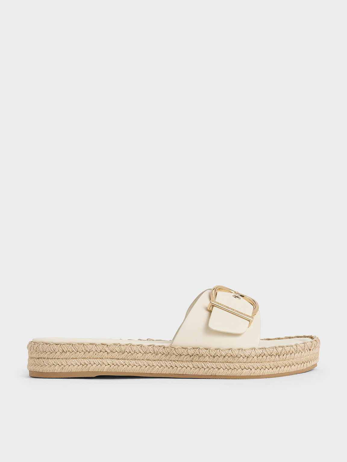 Shop Charles & Keith - Buckled Espadrille Sandals In Cream