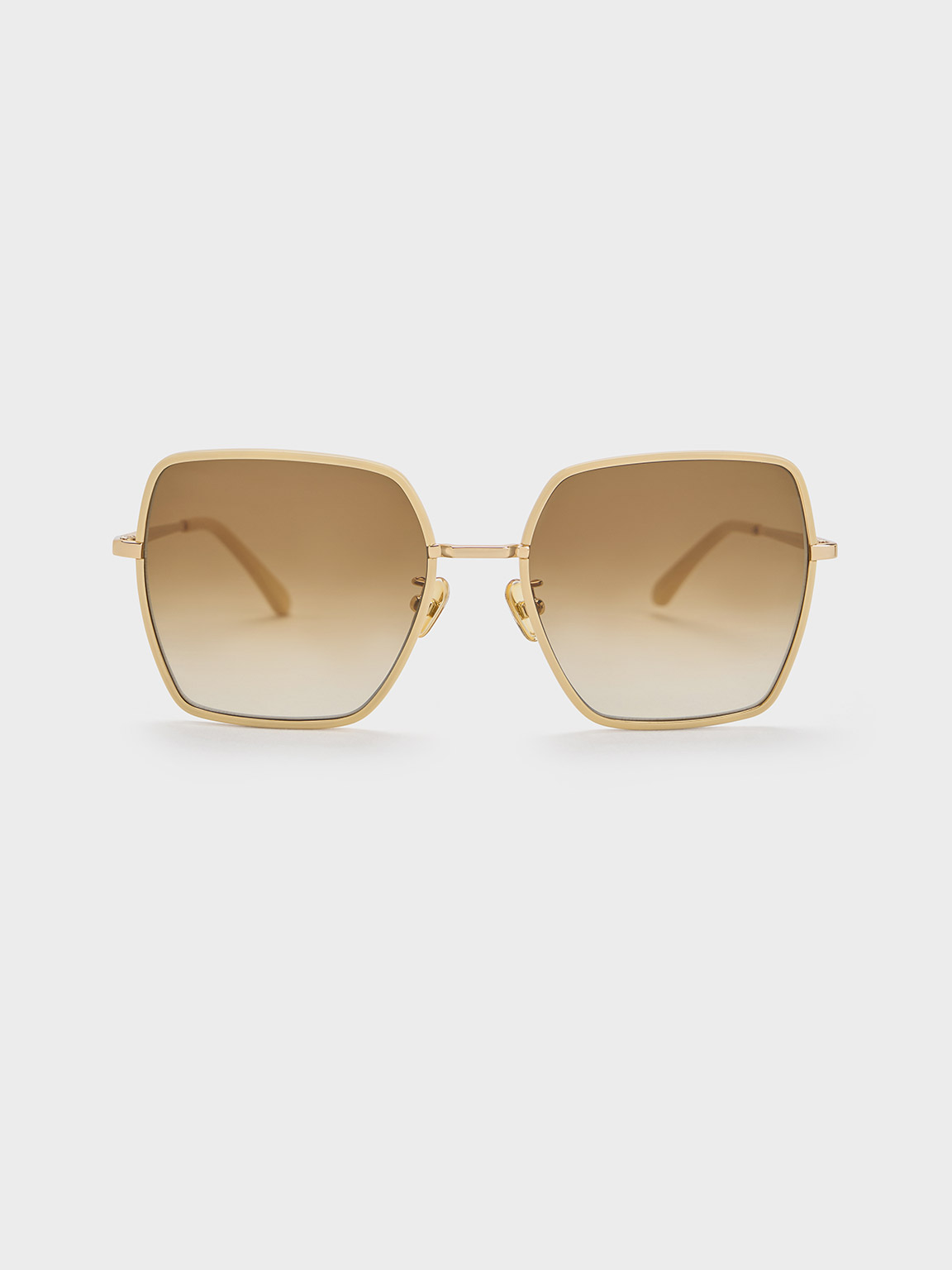 Shop Charles & Keith Recycled Acetate Thin-rim Wide-square Sunglasses In Cream