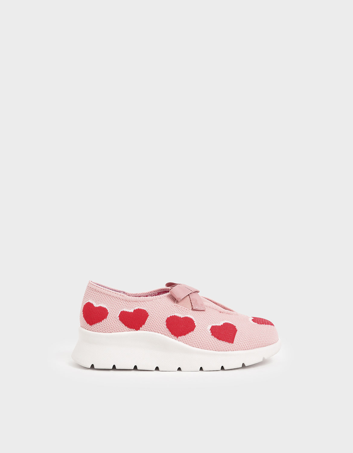 

Girls' Heart Print Knitted Sneakers, Nude