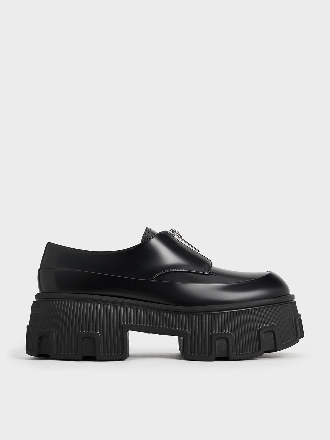 Charles & Keith - Zip-up Platform Loafers In Black Box