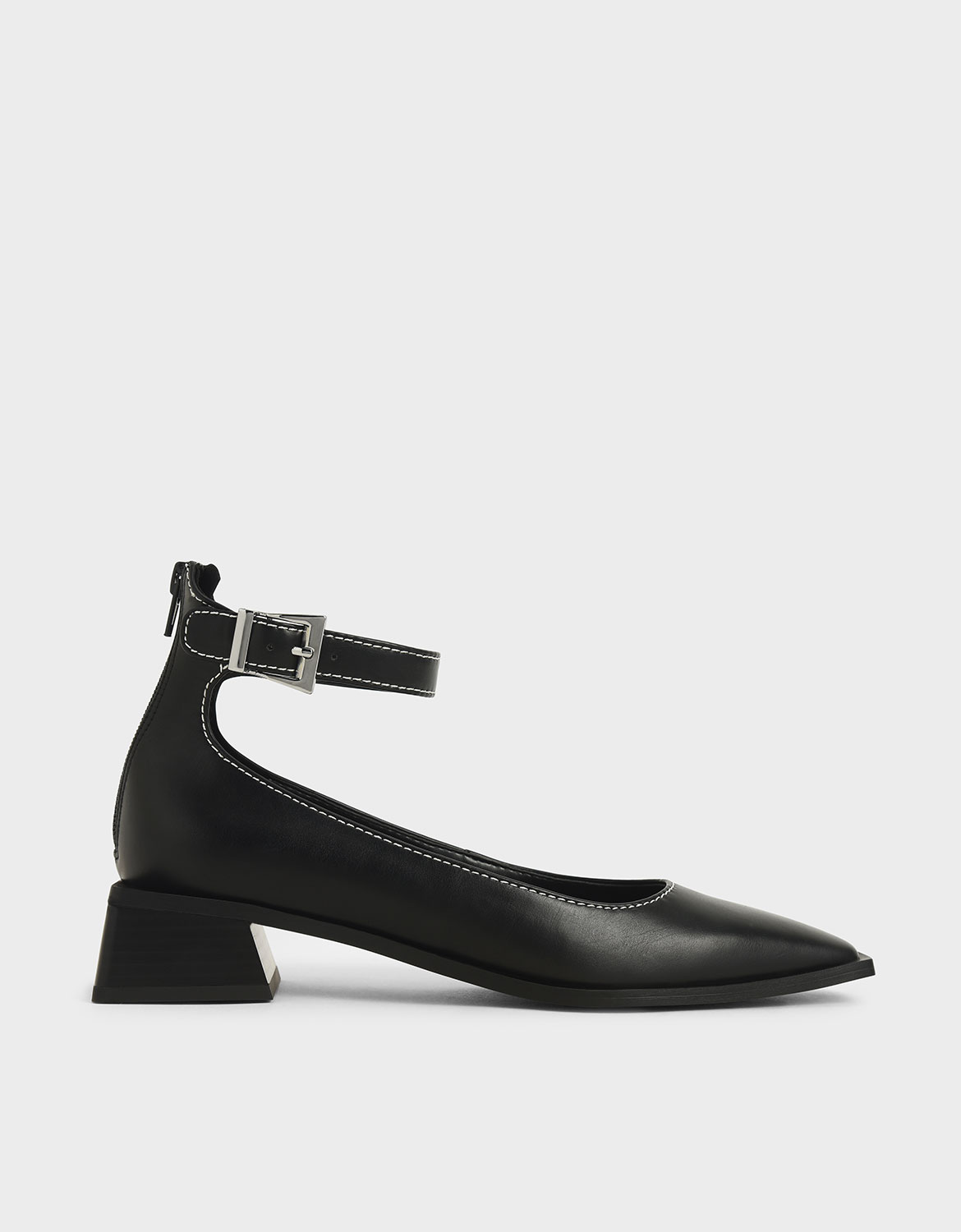 

Ankle Strap Square Toe Pumps, Black