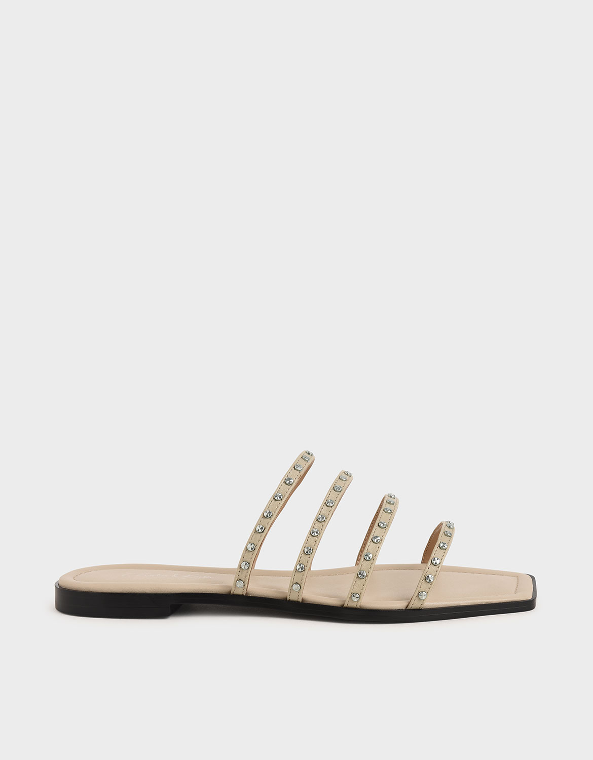 

Studded Leather Flat Sandals, Beige