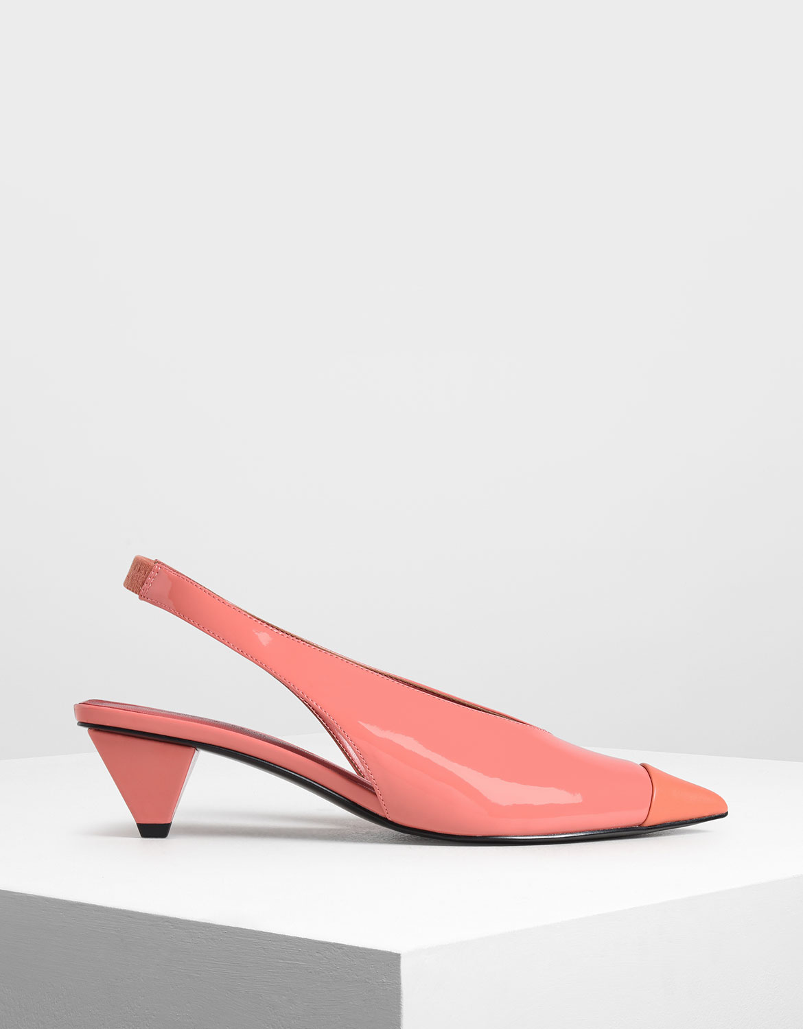 

Cone Heel Slingback Pumps, Coral pink