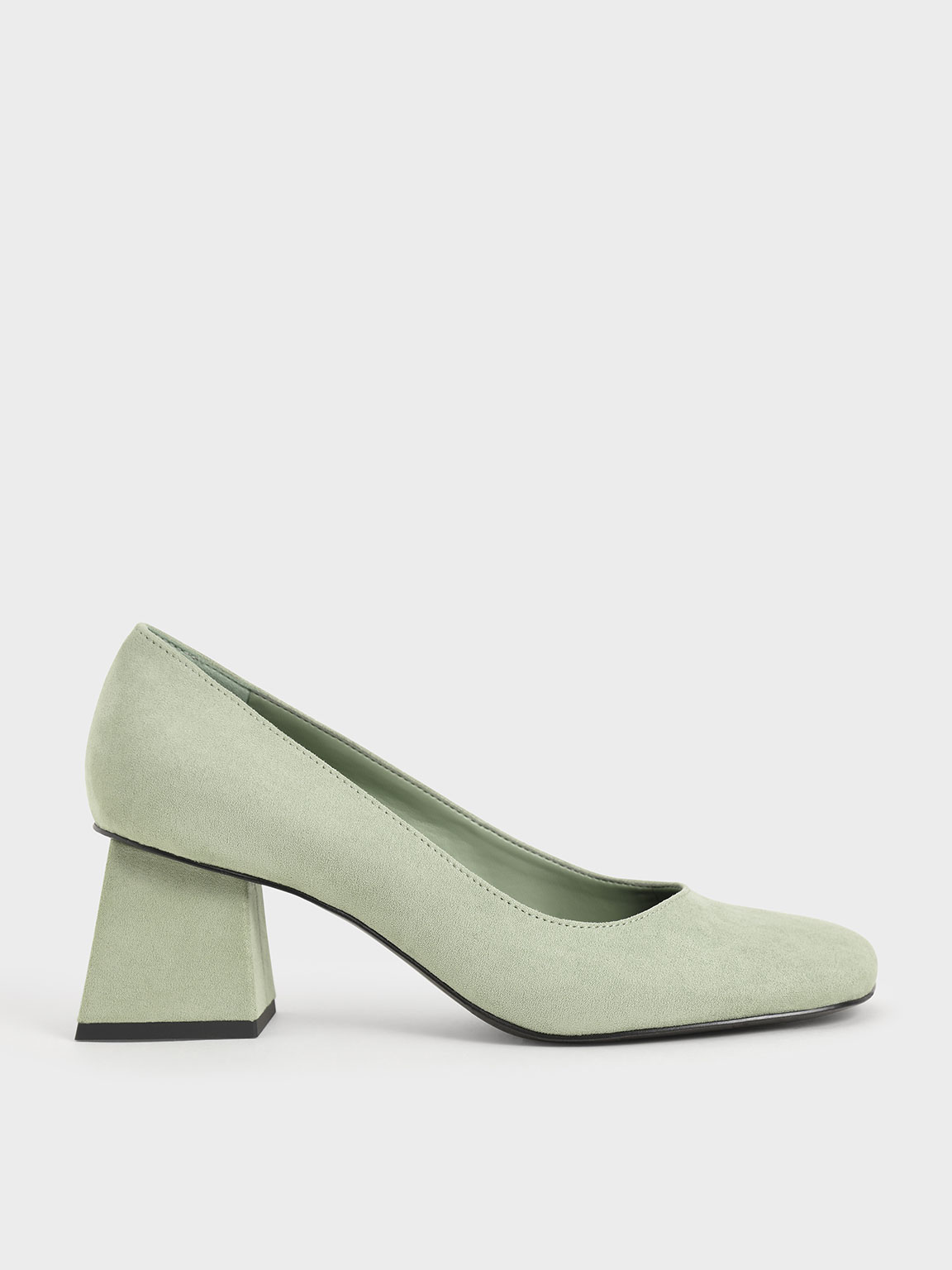 

Textured Trapeze Heel Pumps, Sage green