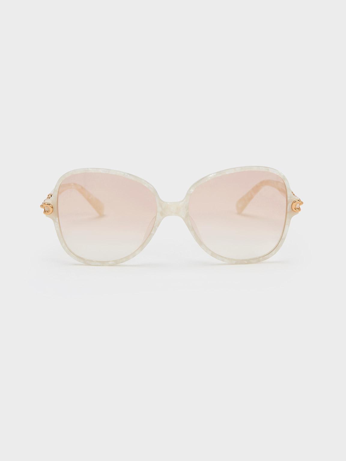 Charles & Keith Chain-link Oversized Butterfly Sunglasses In Cream