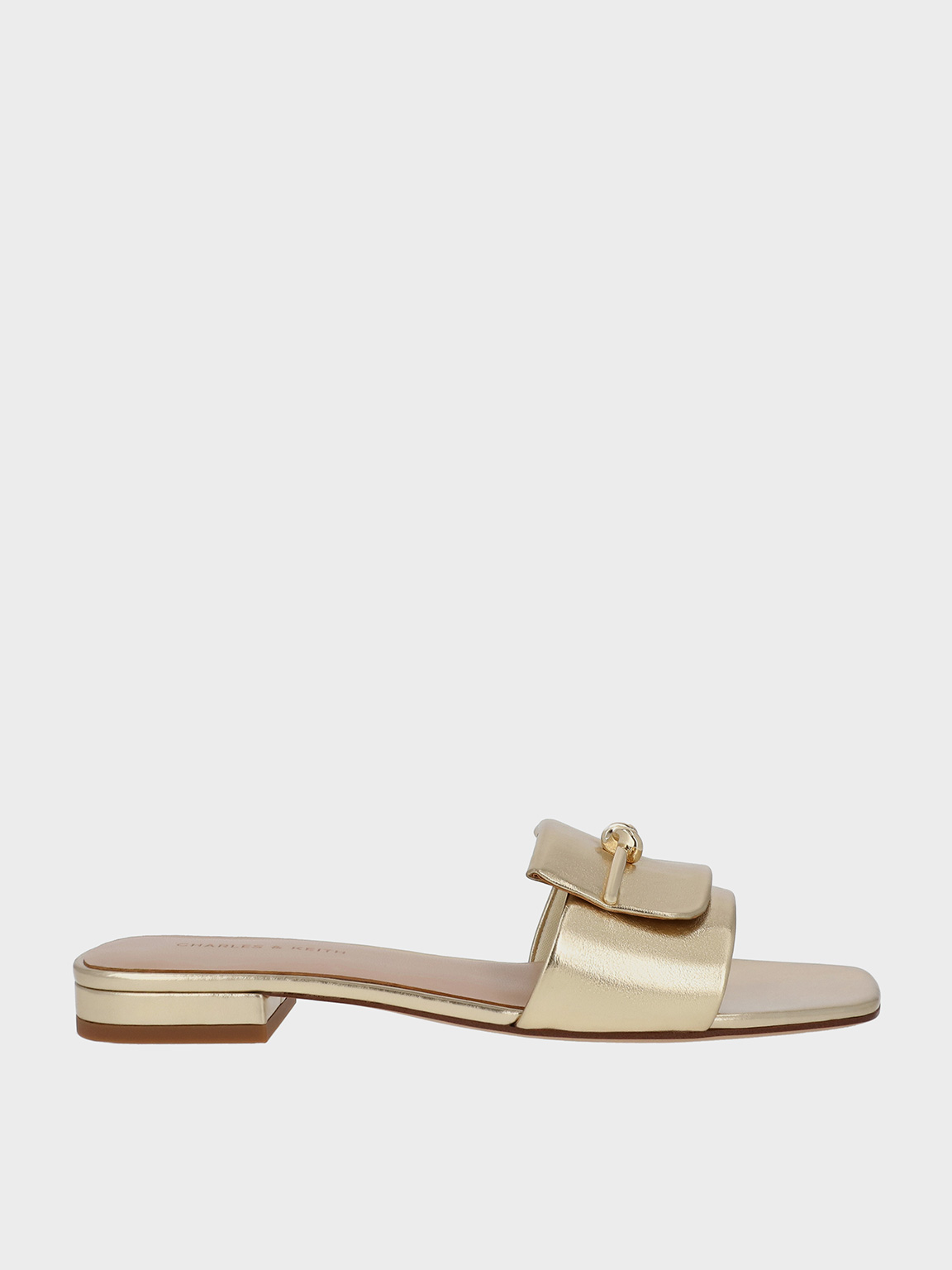 Charles & Keith - Metallic Knotted Accent Slide Sandals In Light Gold