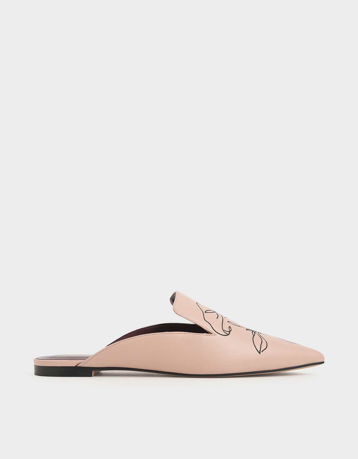 

Floral Embroidered Pointed Toe Mules, Nude