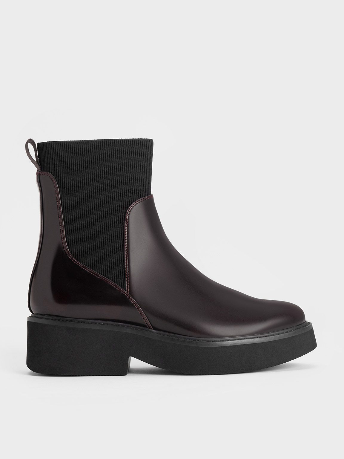 Charles & Keith Ankle Sock Boots In Burgundy