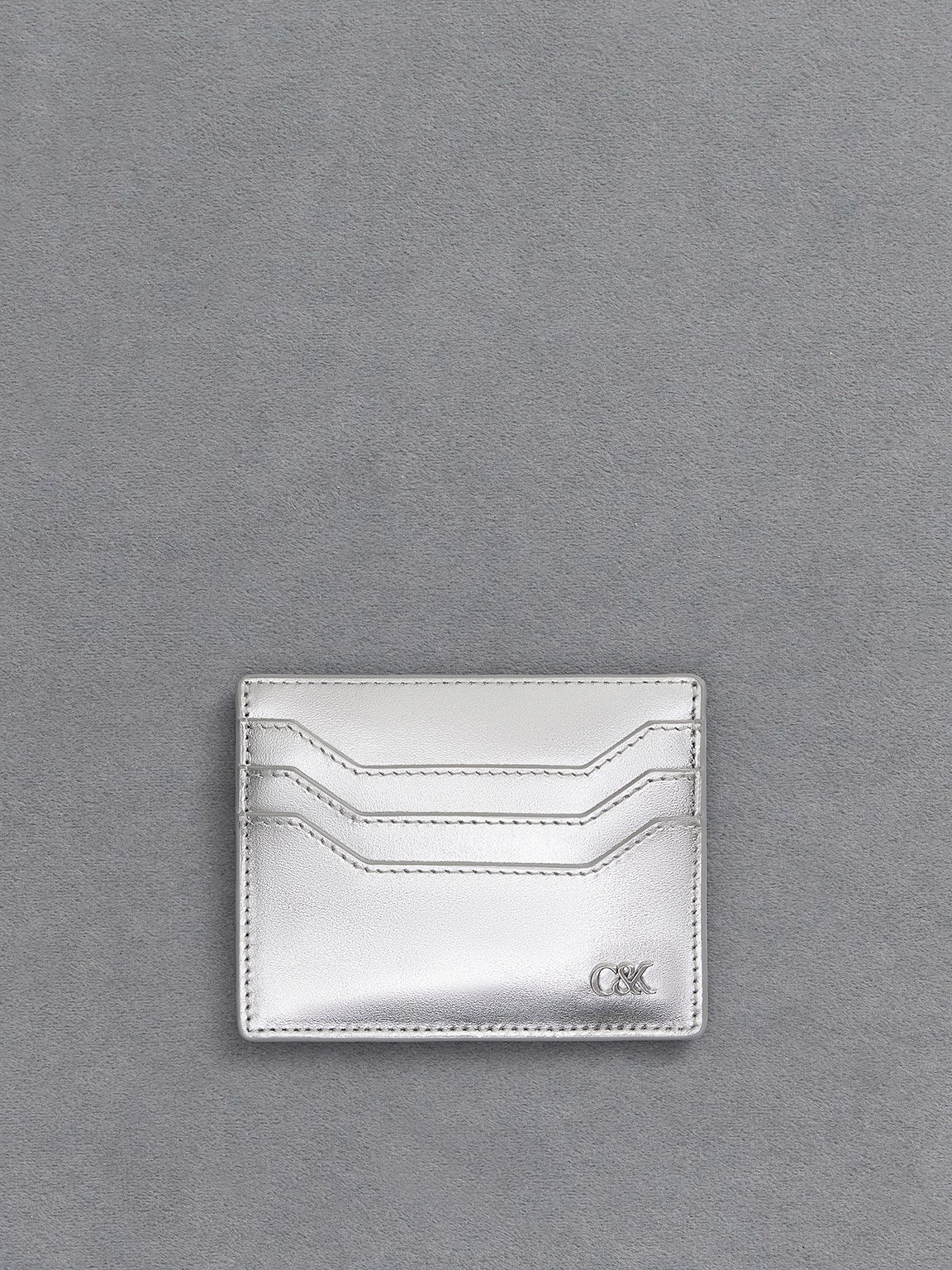 ●SATURDAY-ELEVEN ● BPC CARD WALLET matt silver SET Silver Carli Metallic Leather Multi-Slot Card Holder