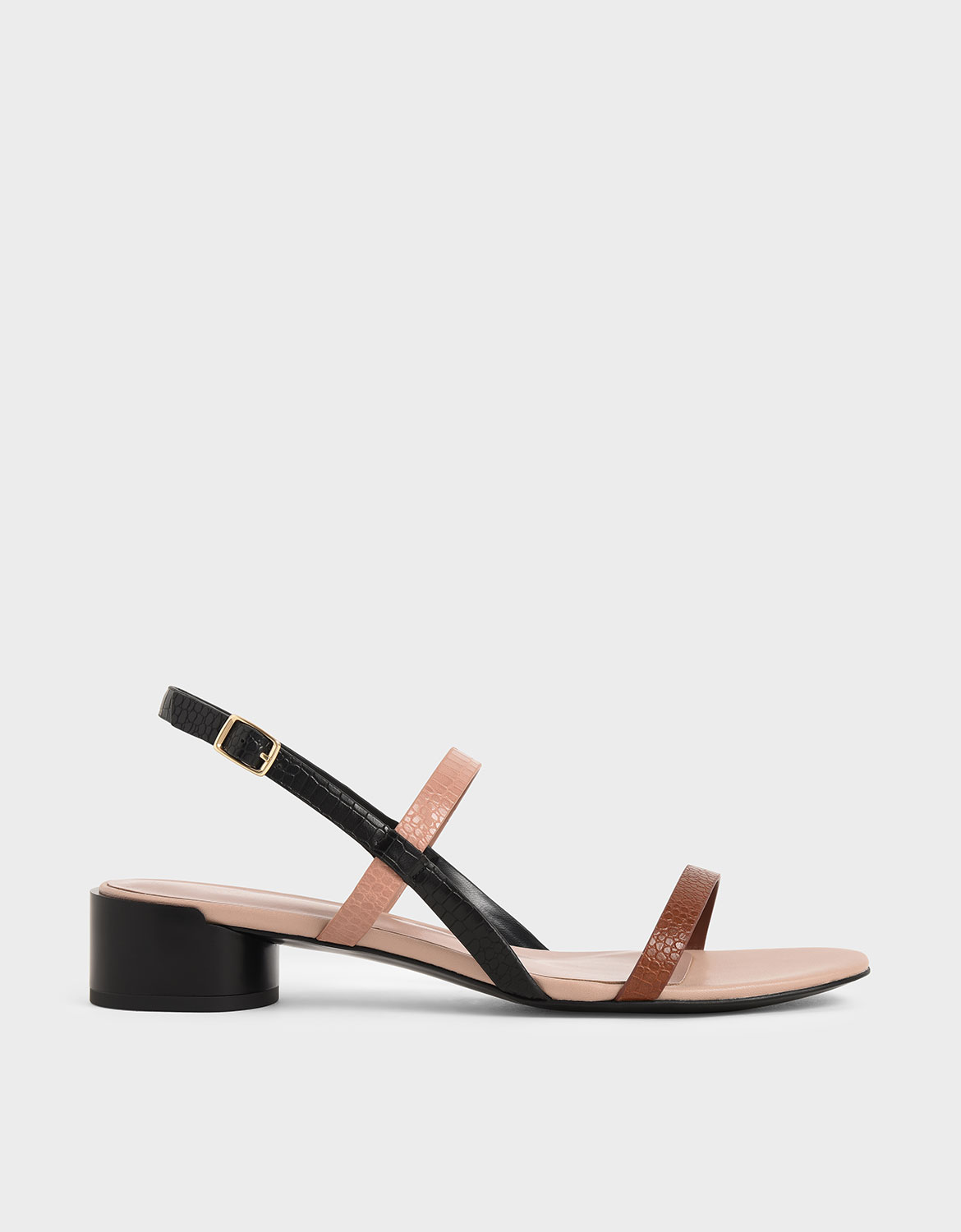 

Croc-Effect Strappy Heeled Sandals, Multi