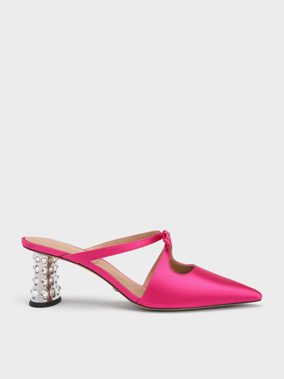 Charles & Keith Bow Crossover Gem-embellished Mules In Pink
