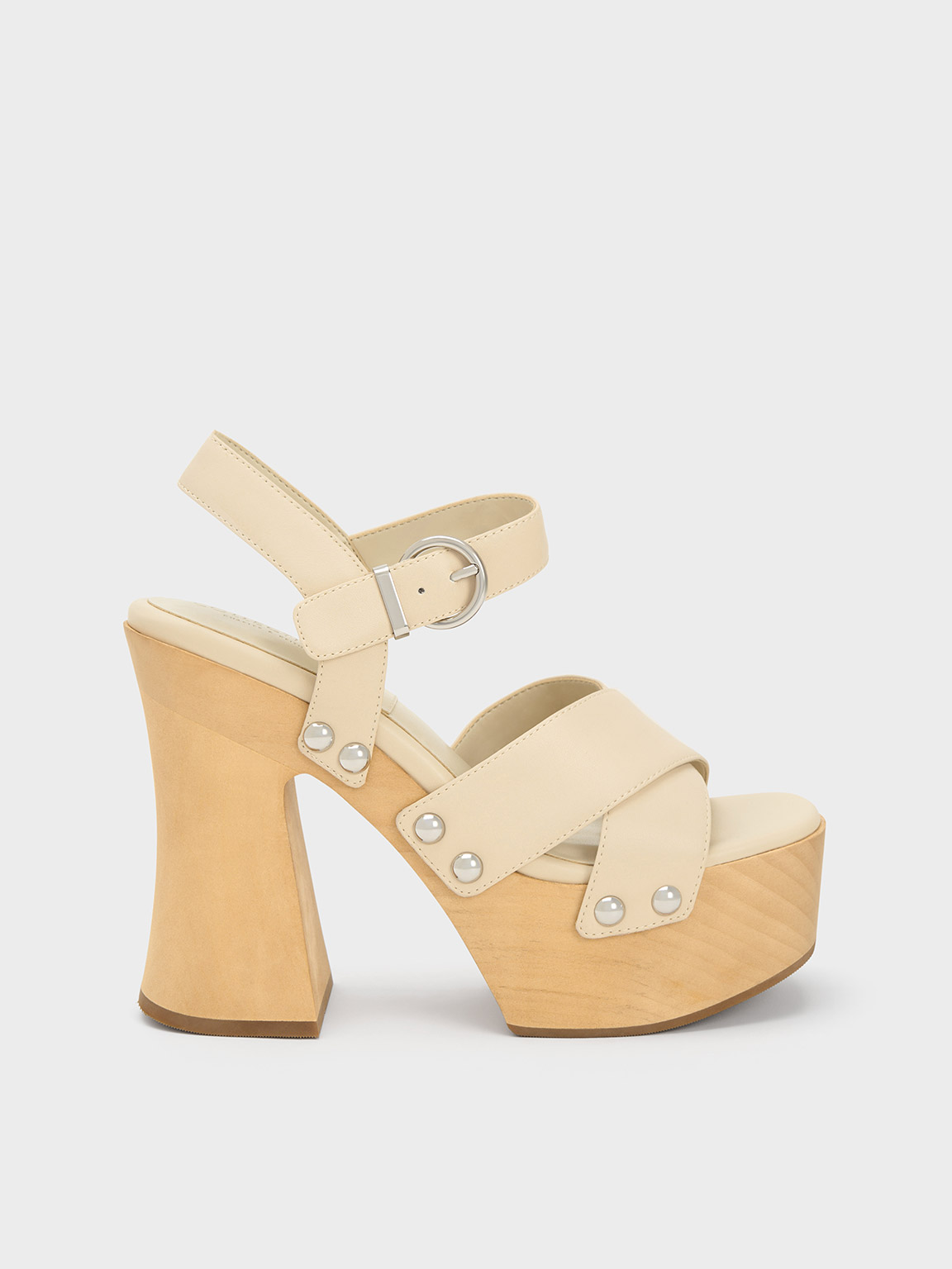 Charles & Keith Tabitha Leather Crossover Sandals In Chalk