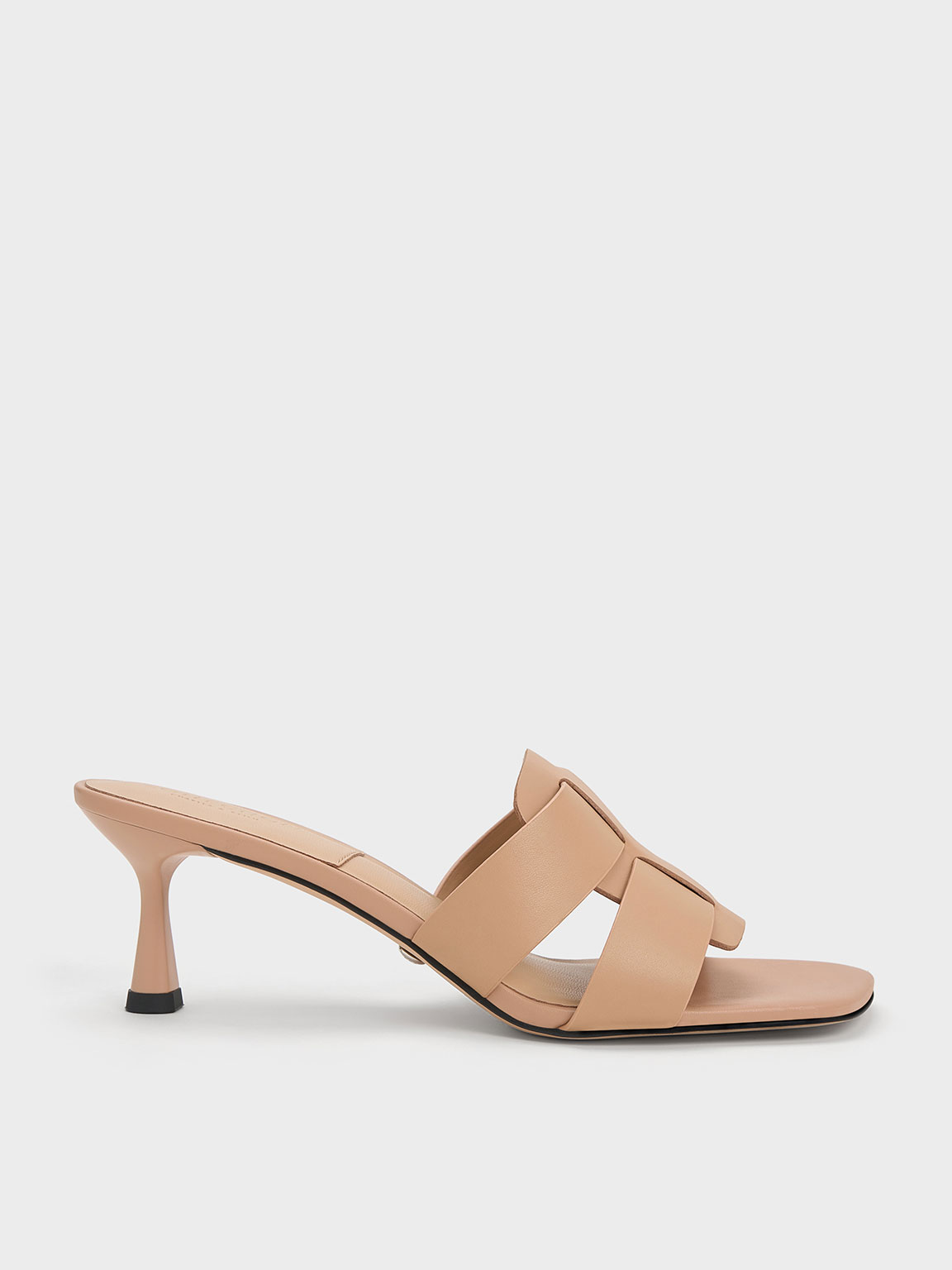 Charles & Keith Interwoven Leather Spool Heel Mules In Nude