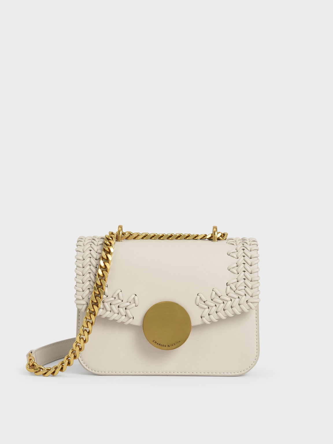 

Woven Double Chain Handle Bag, Ivory