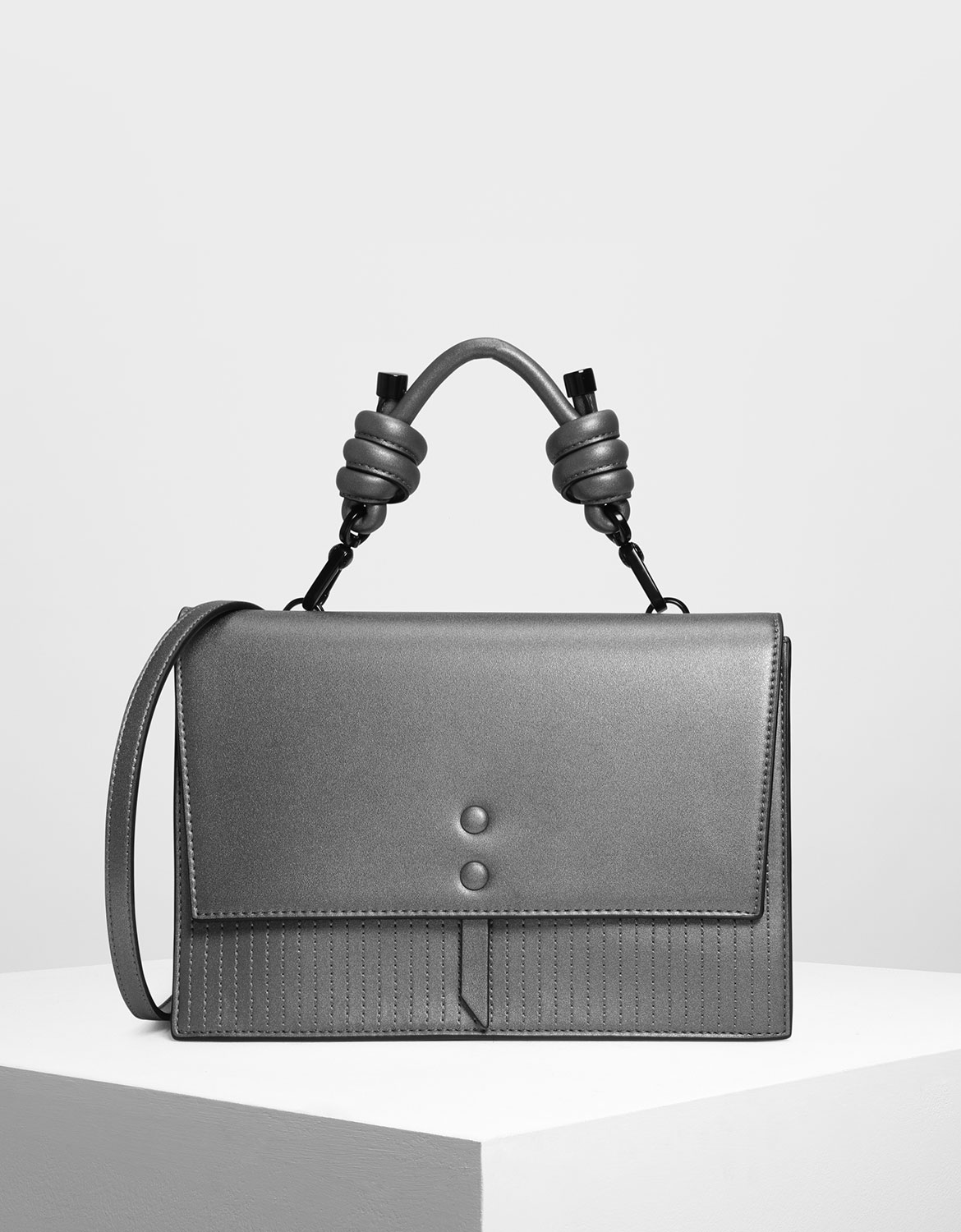 

Knotted Detail Handle Bag, Pewter
