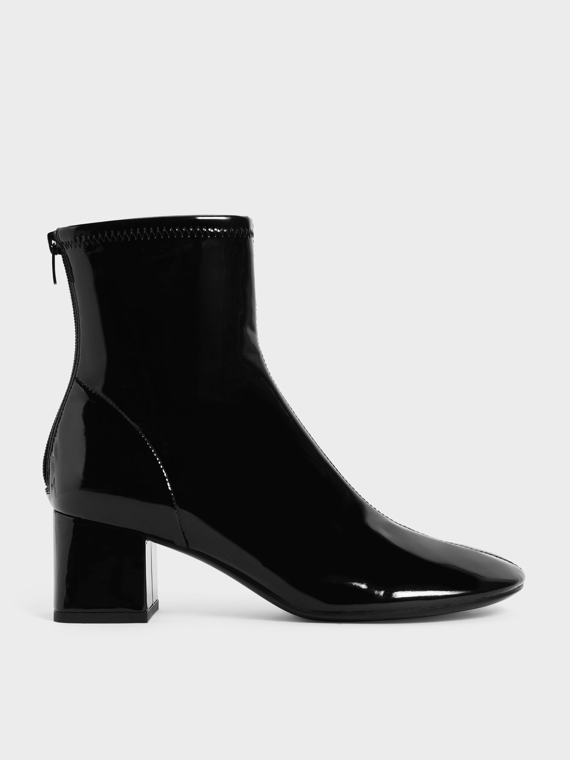 Black Patent Block Heel Ankle Boots | CHARLES & KEITH UK