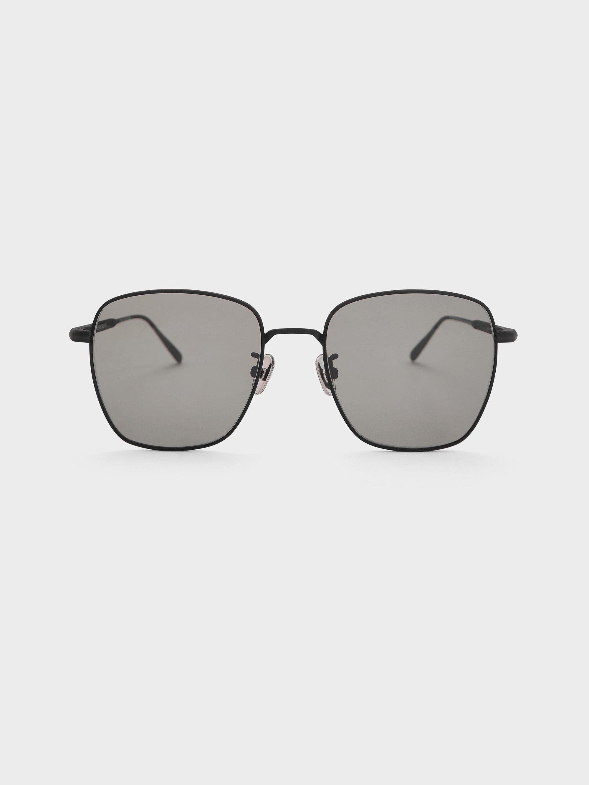 Charles & Keith - Delta Metallic-rim Square Sunglasses In Black