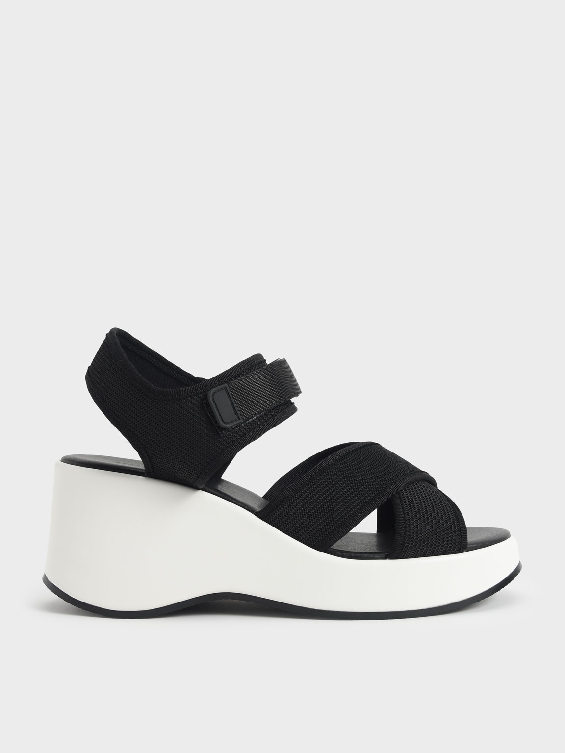

Mesh & Grosgrain Platform Wedges, Black