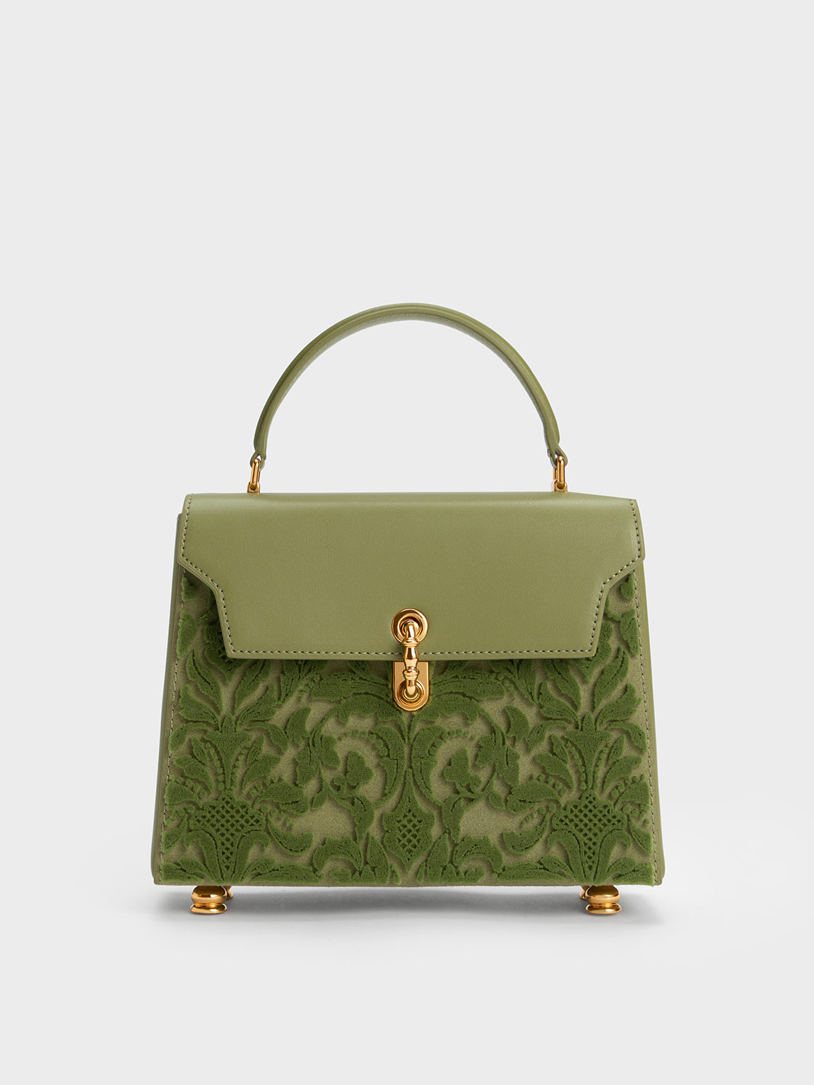 Charles & Keith Marietta Floral Textured Trapeze Bag In Pistachio