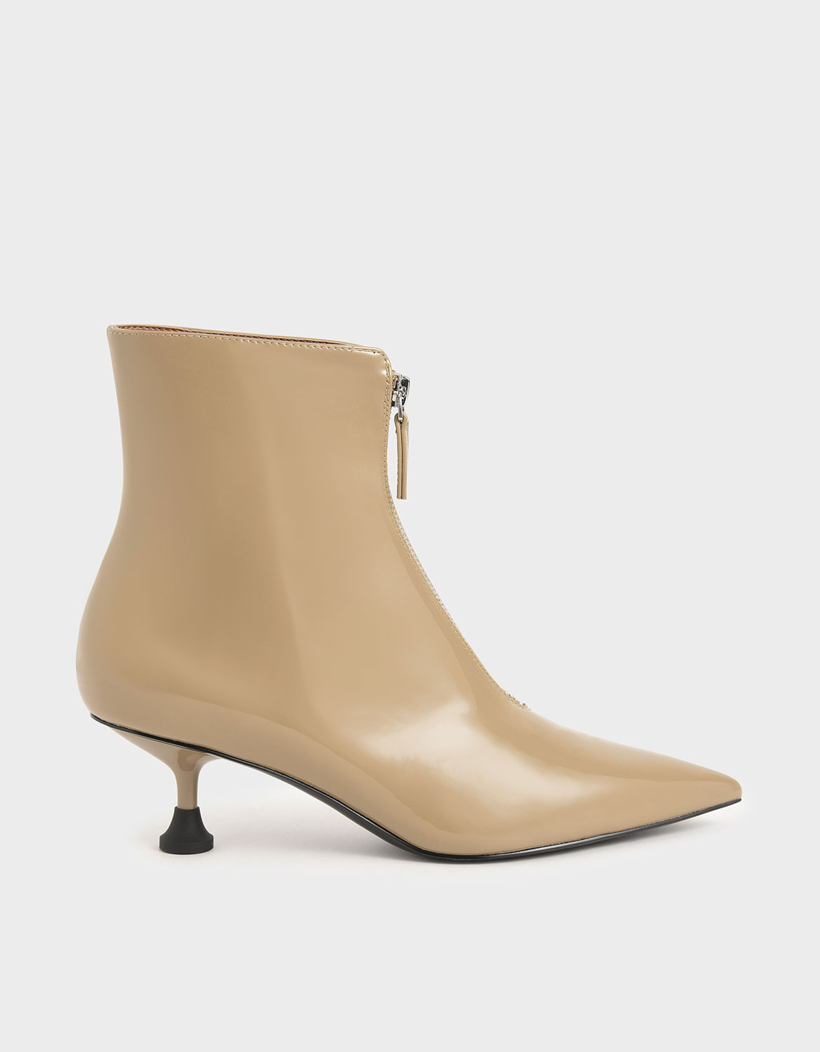 

Patent Front Zip Ankle Boots, Sand