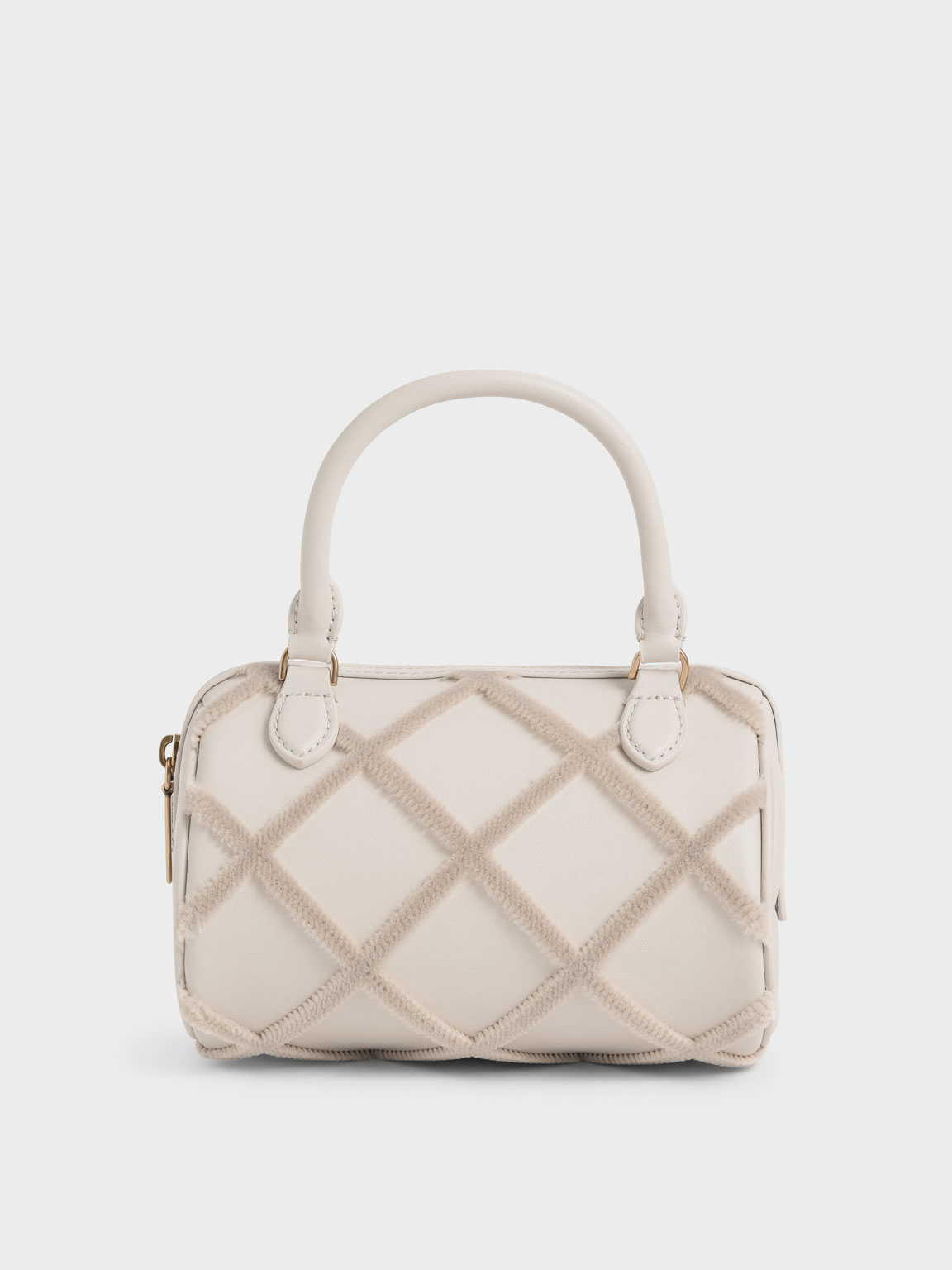 

Criss-Cross Pattern Top Handle Bag, Ivory