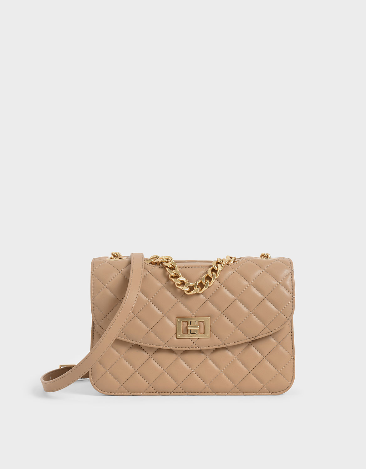

Quilted Turn-Lock Clutch, Beige