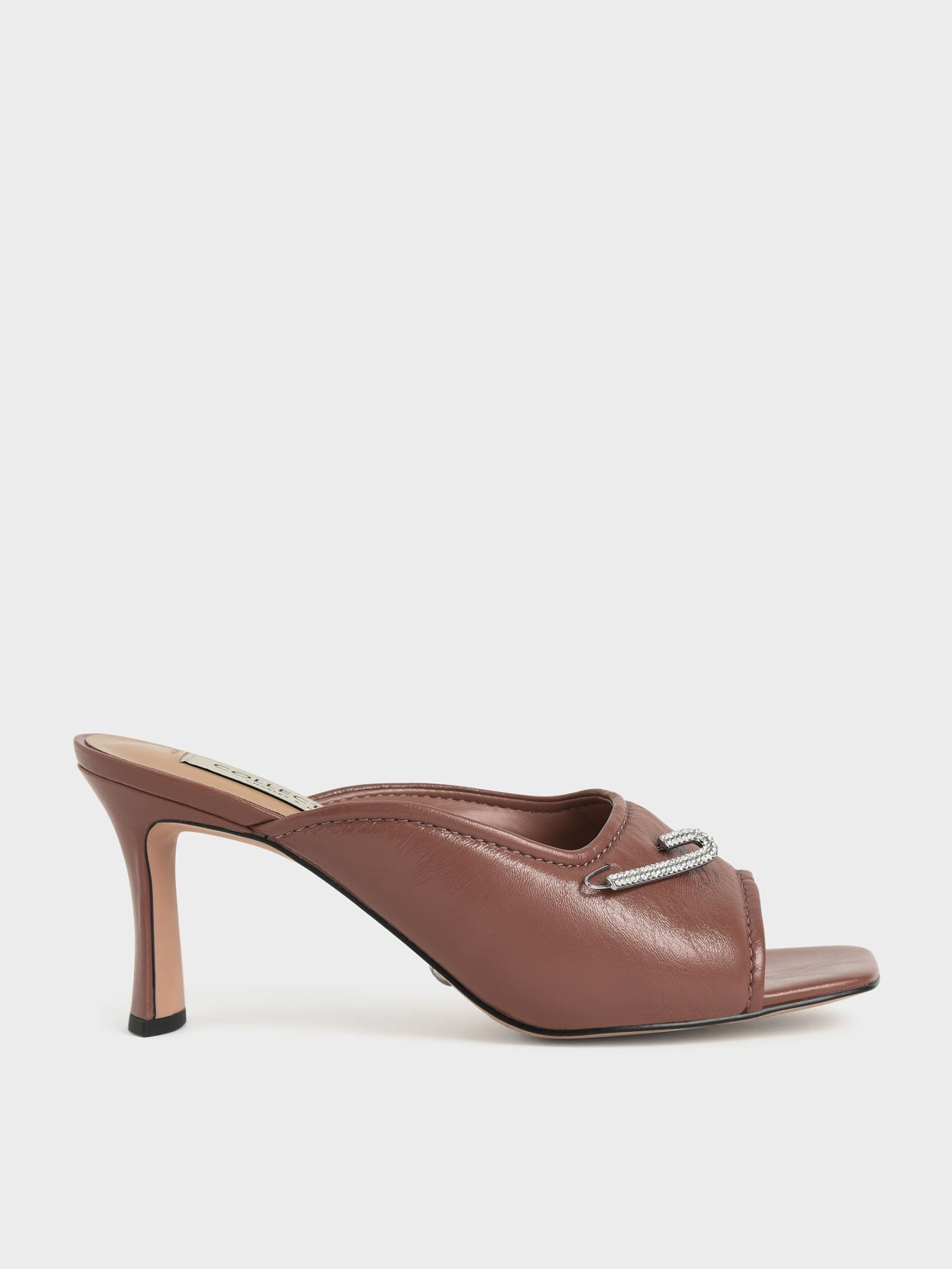

Gem-Embellished Leather Mules, Tan