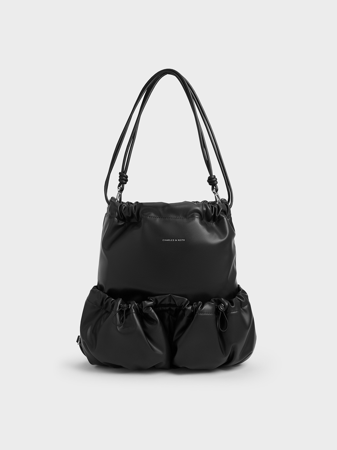 Charles & Keith - Maisy Ruched Drawstring Backpack In Noir