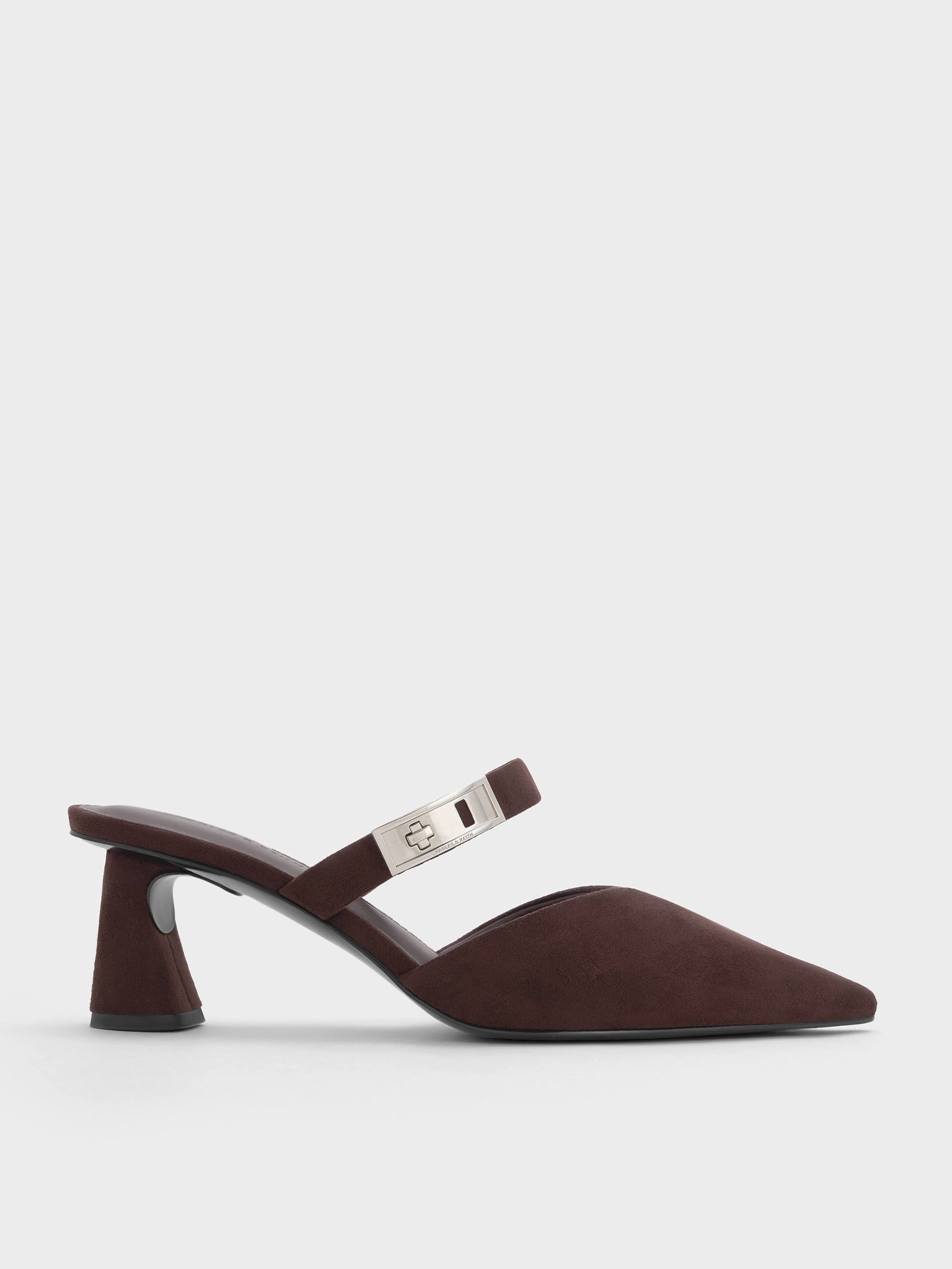 Dark Brown Textured Lando Faux Suede Heeled Mules - CHARLES & KEITH UK