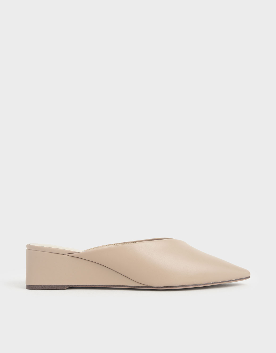 

Pointed Toe Wedge Heel Mules, Beige