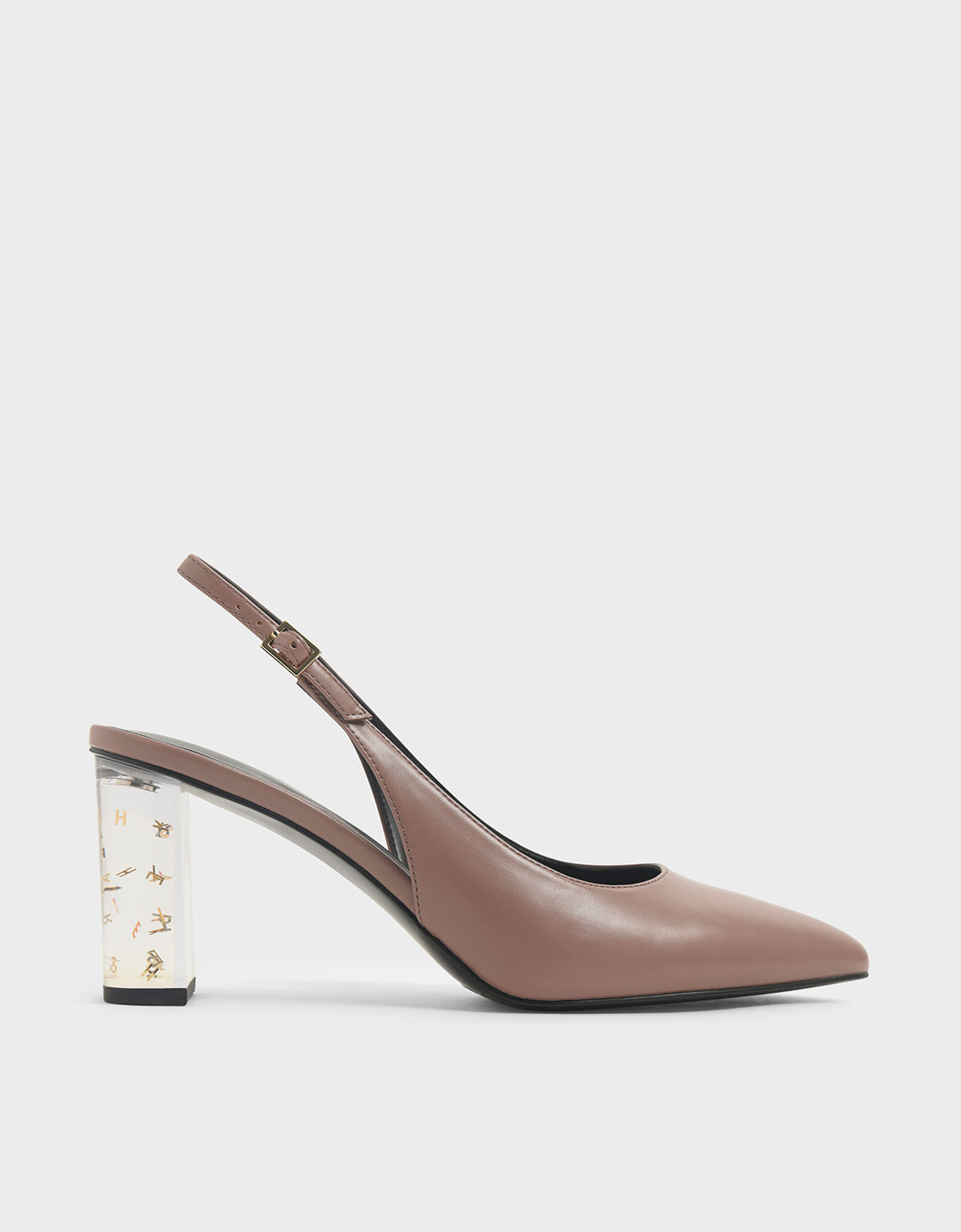 

Lucite Heel Slingback Pumps, Mauve