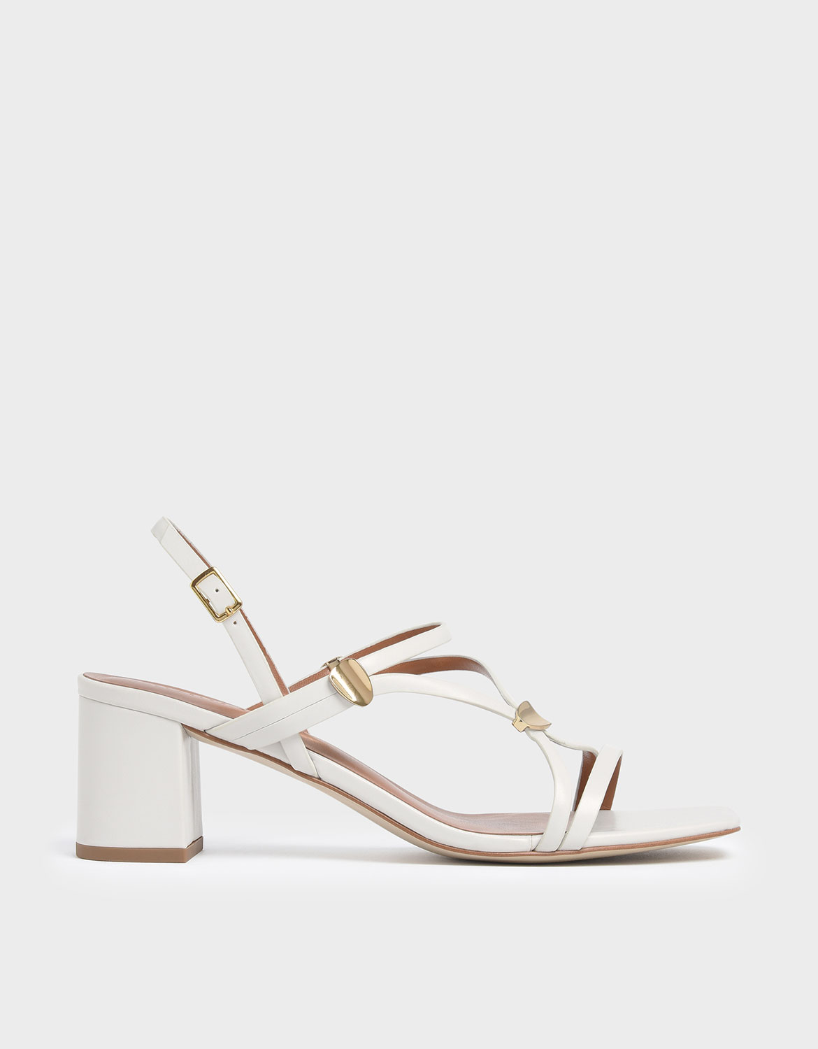 

Metal Accent Strappy Block Heels, White
