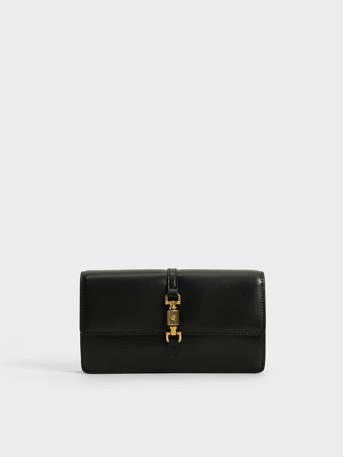 

Front Flap Push-Lock Long Wallet, Black
