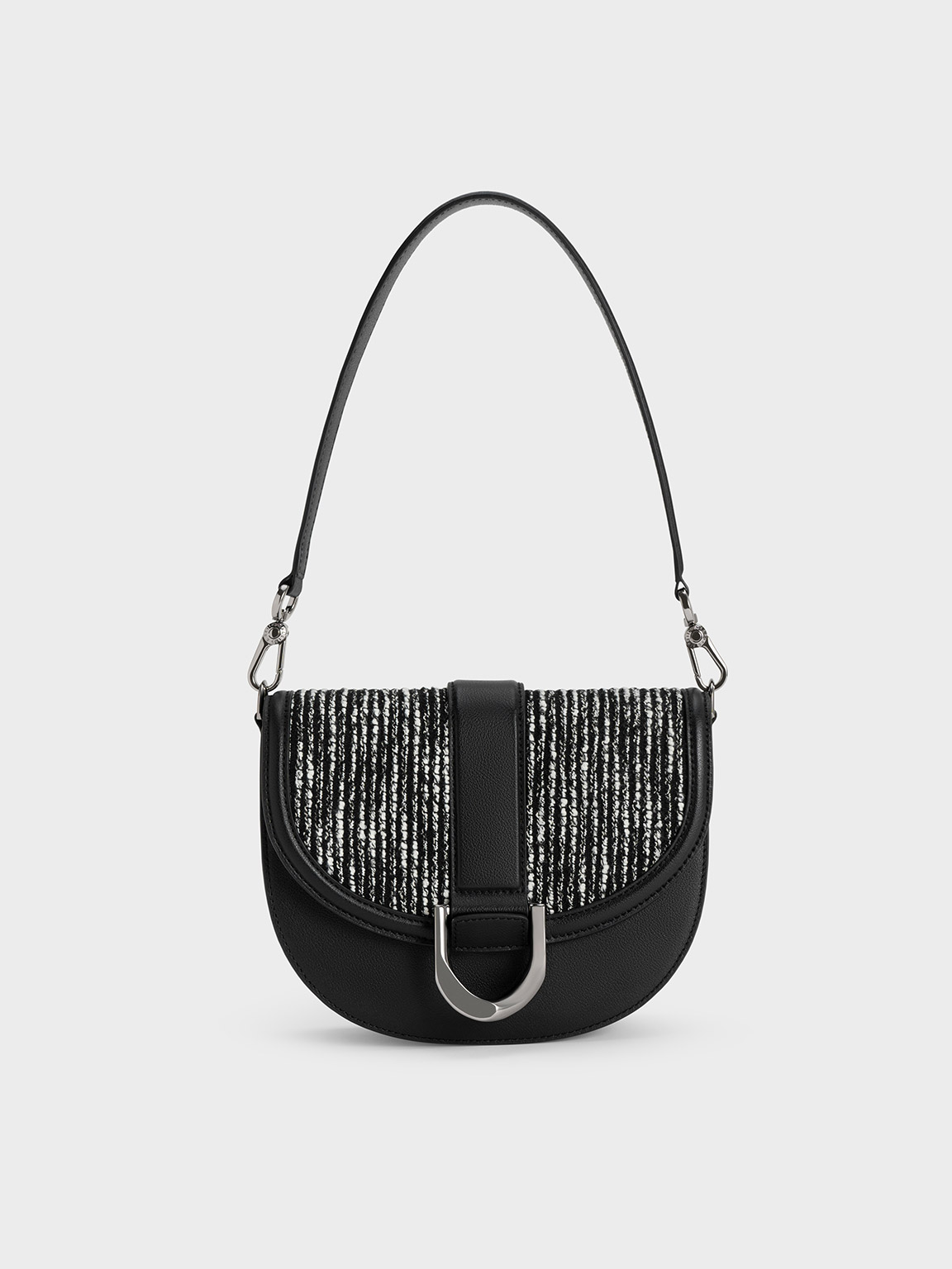 Charles & Keith Gabine Leather & Tweed Saddle Bag In Multi