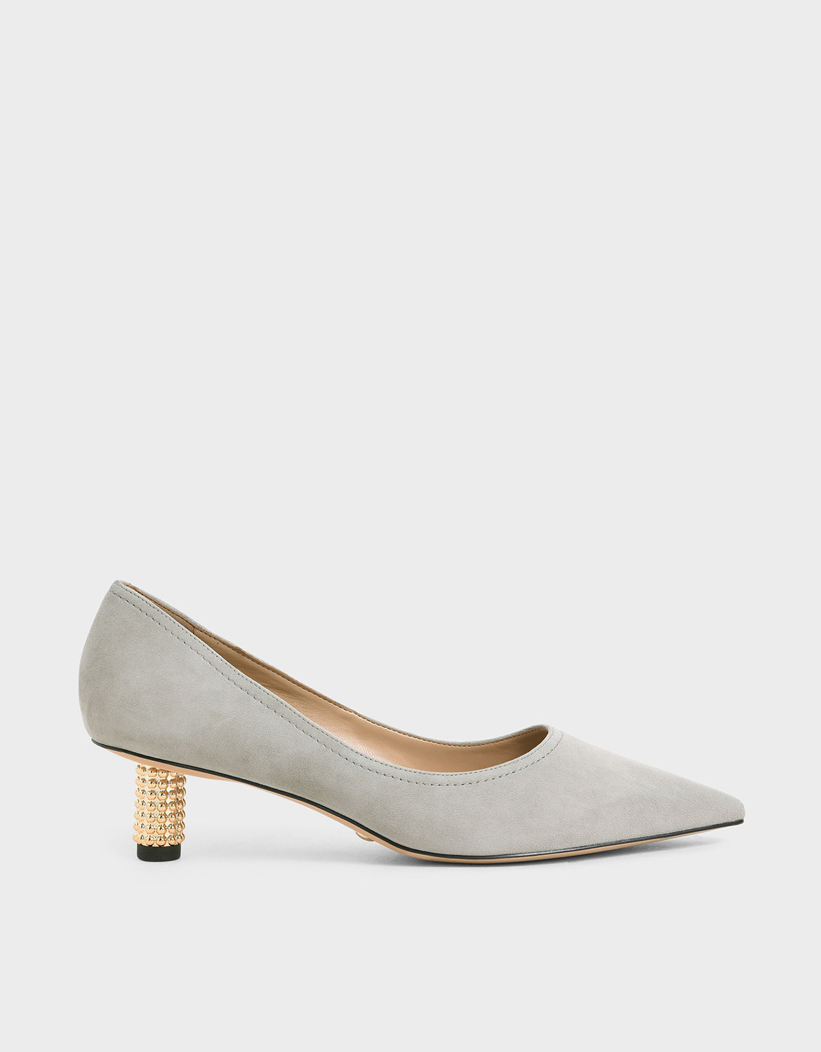 

Embellished Kitten Heel Pumps (Kid Suede), Sage green