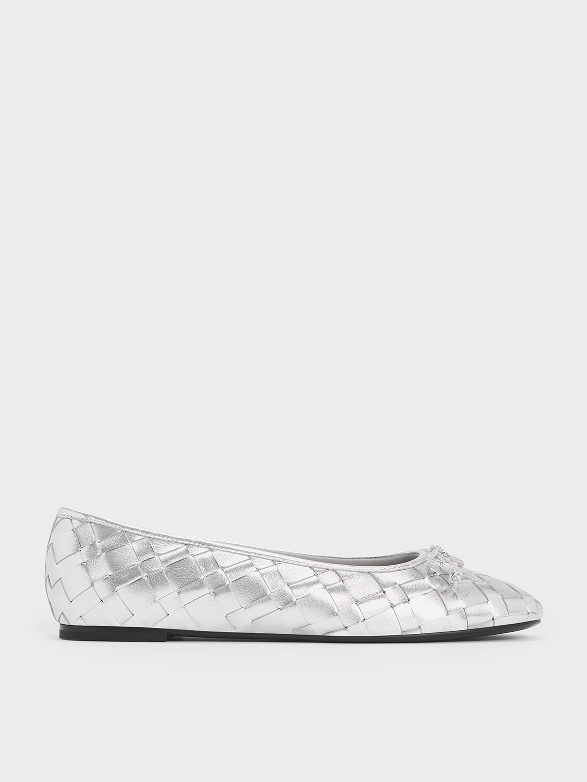 Charles & Keith - Ivette Metallic Woven Bow Ballet Flats
