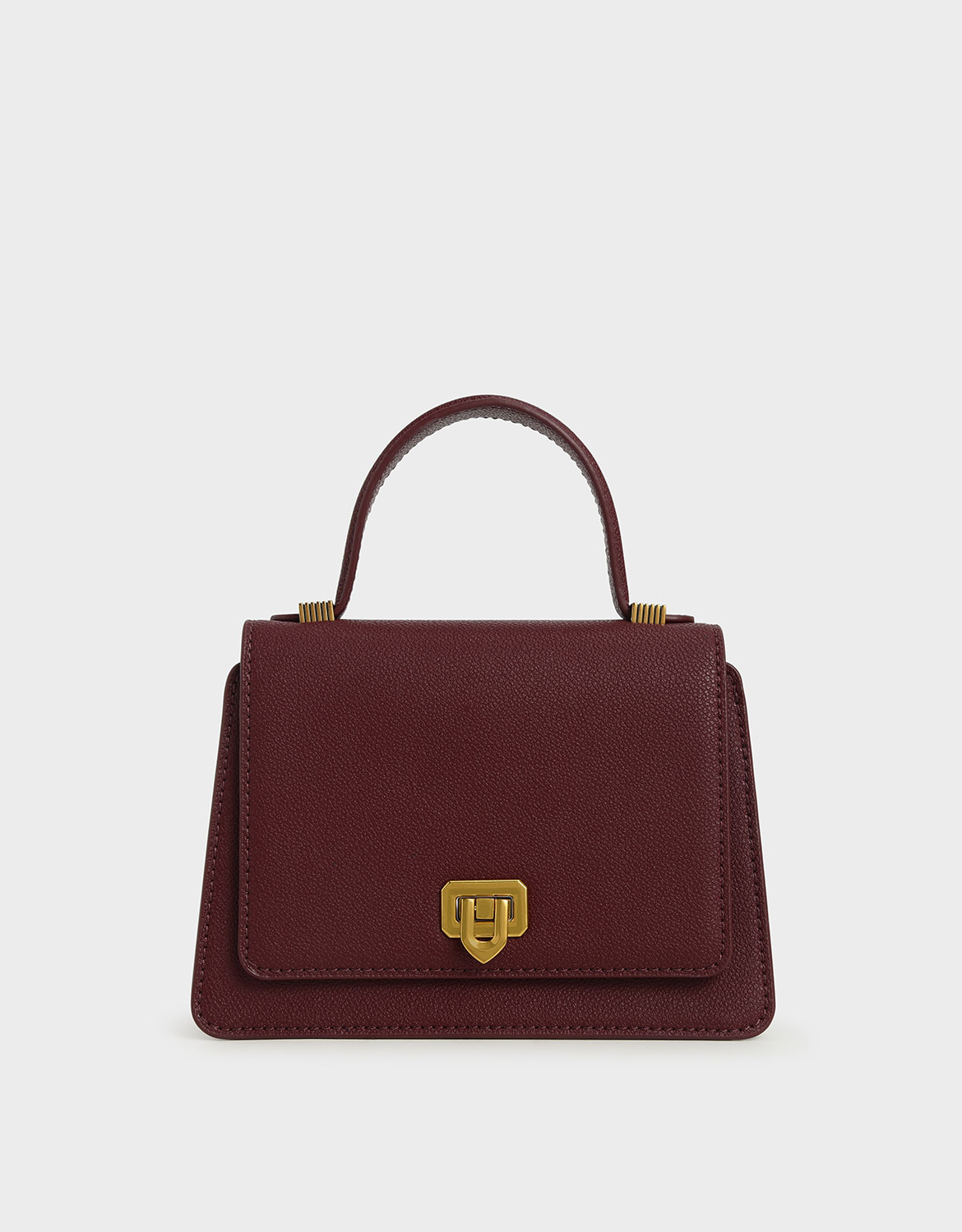 

Metallic Push-Lock Top Handle Bag, Burgundy