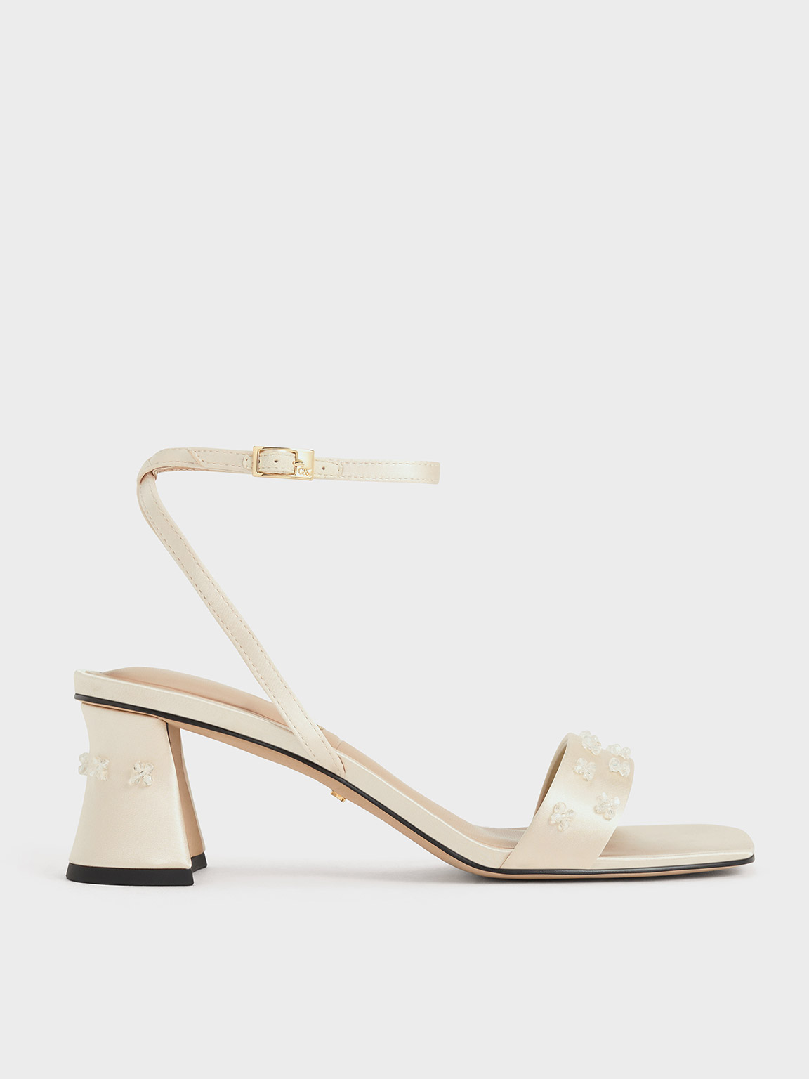 Shop Charles & Keith - Recycled Polyester Beaded Heeled Sandals In Champagne