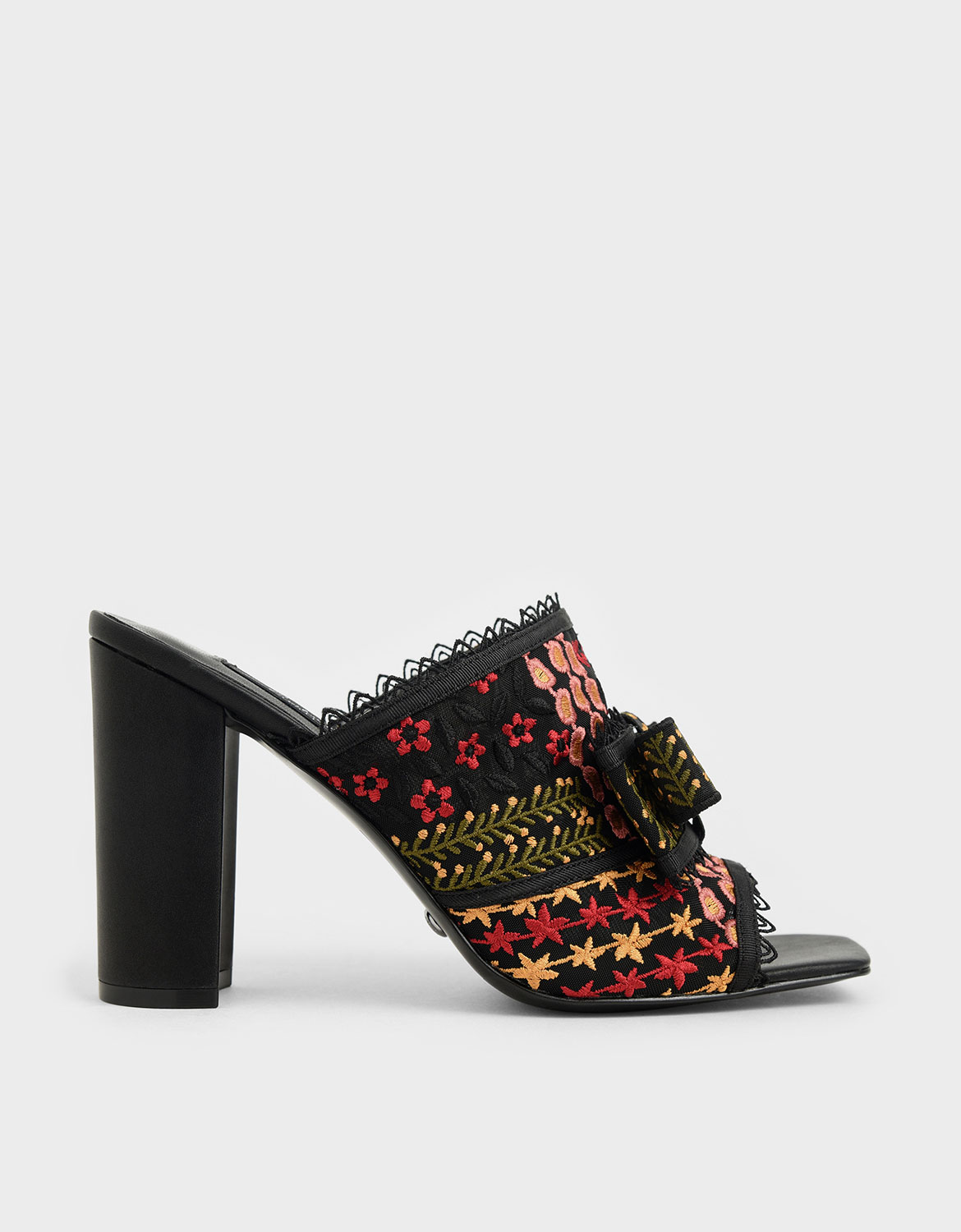 

Floral Embroidered Mesh Mules, Multi