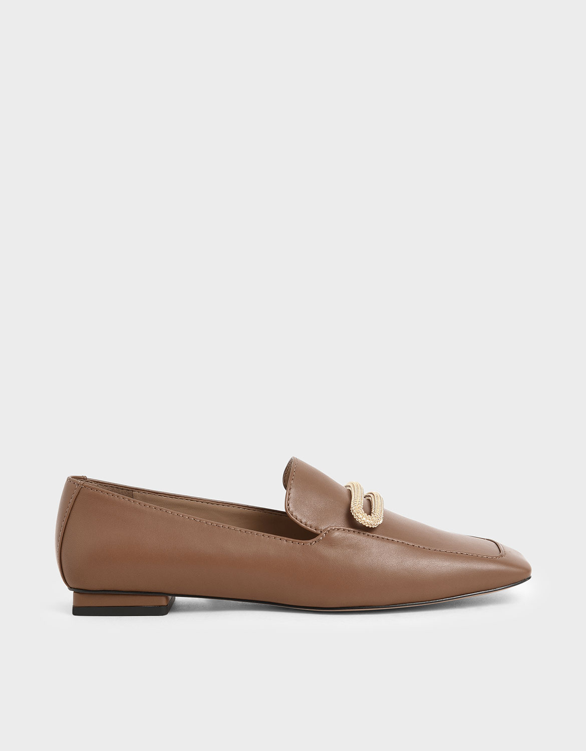 Brown Leather Metallic Accent Loafers