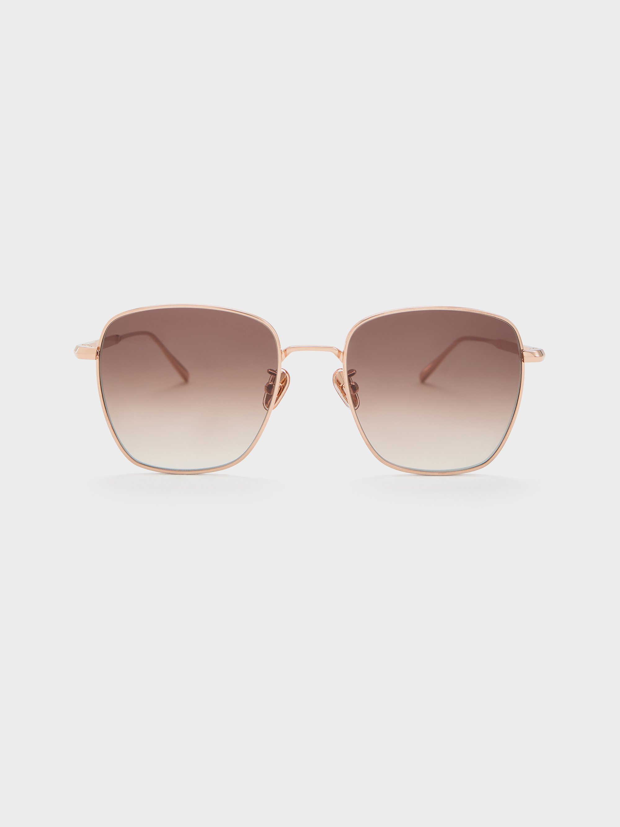Charles & Keith - Delta Metallic-rim Square Sunglasses In Gold