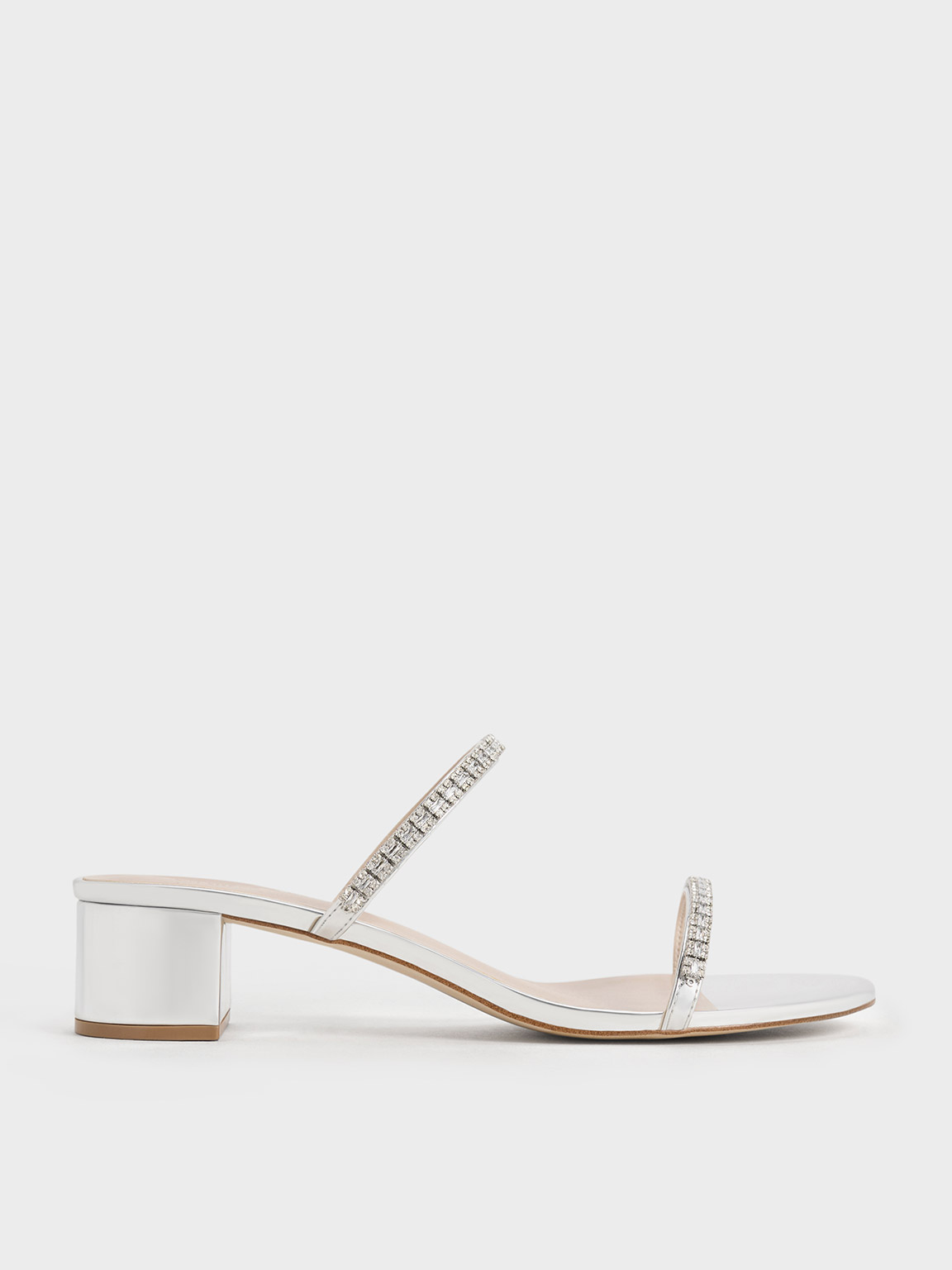 Charles & Keith Ambrosia Metallic Gem-embellished Mules In Silver