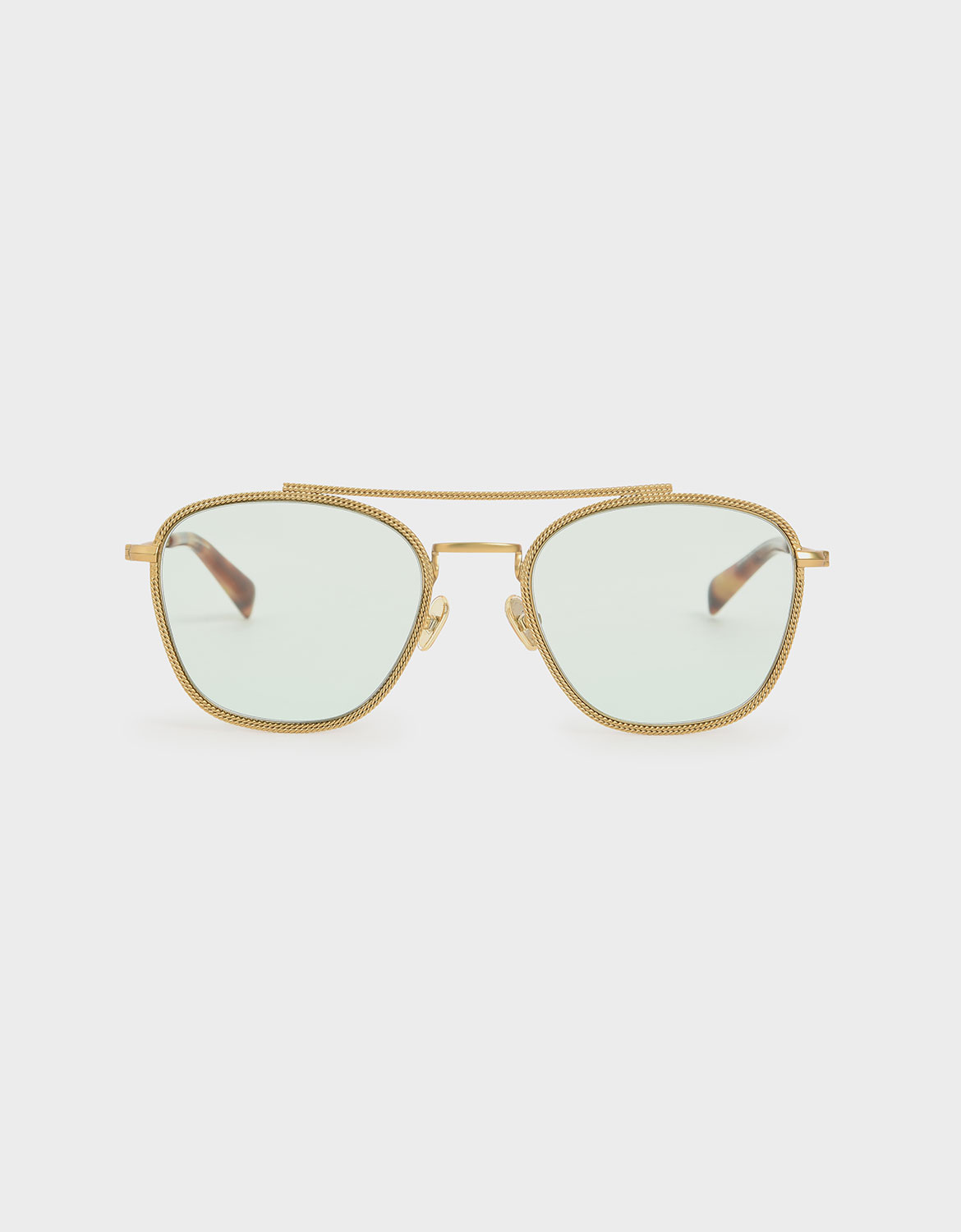 

Double Bridge Wireframe Sunglasses, Green