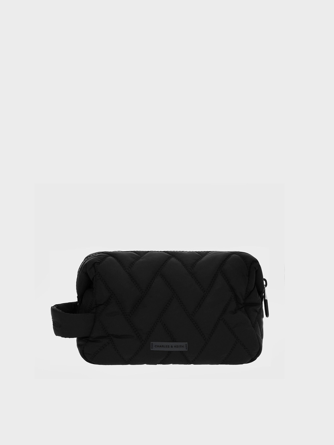 Charles & Keith - Nylon Chevron Pouch In Jet Black