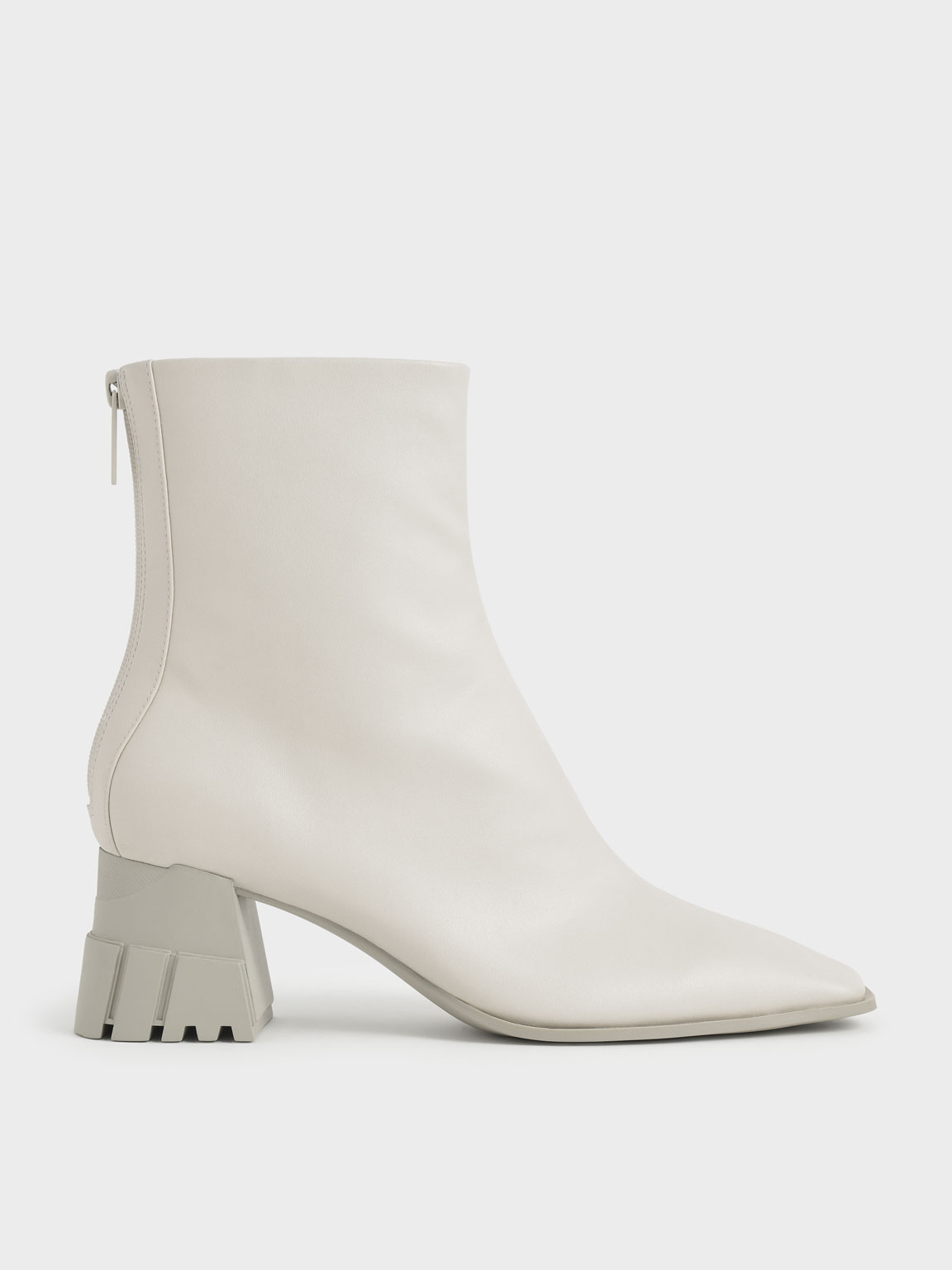 

Zip-Up Block Heel Ankle Boots, Chalk