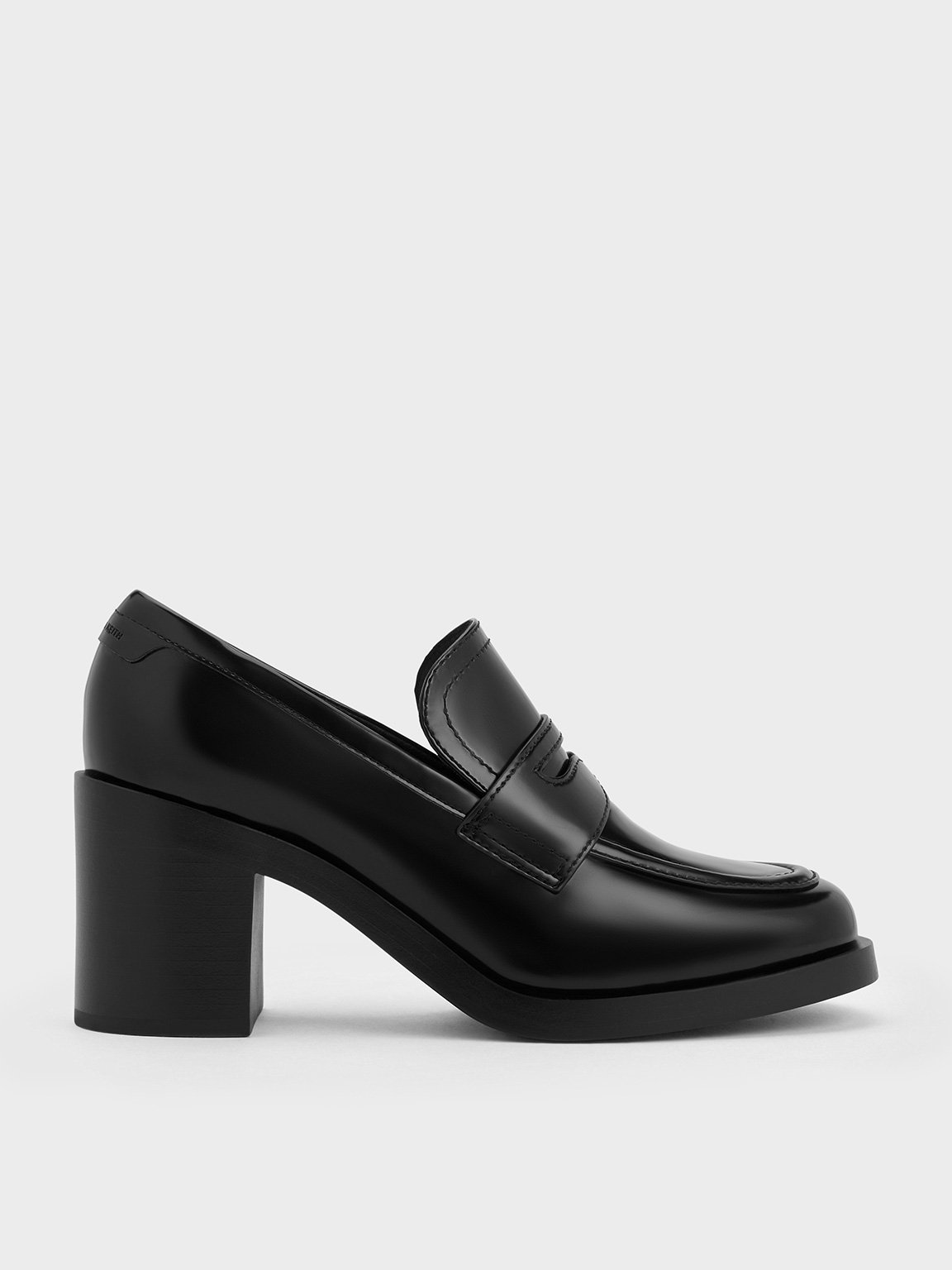 Black Boxed Penny Loafer Block Heel Pumps CHARLES KEITH UK